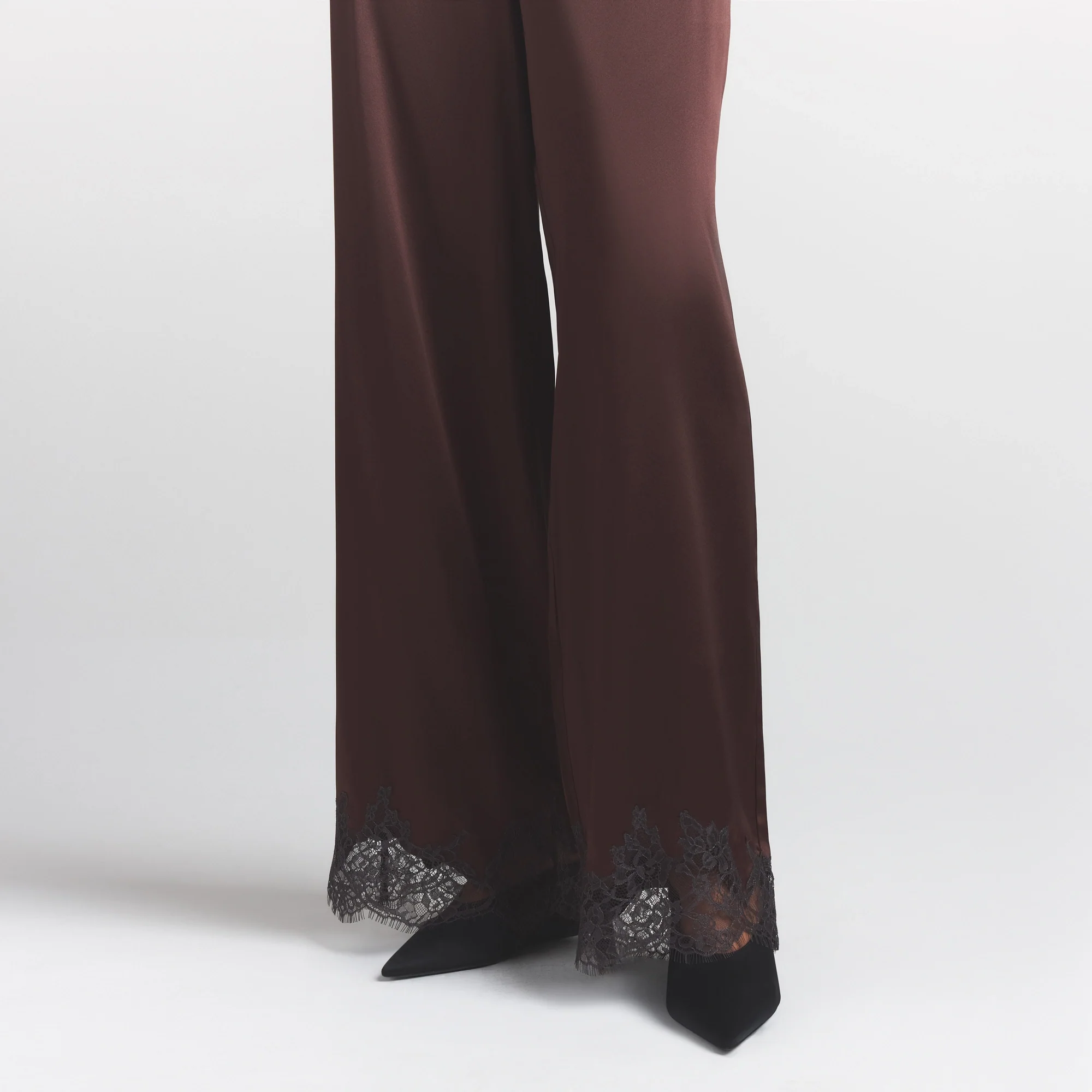 SILK LACE STRAIGHT LEG PANT | ESPRESSO CONTRAST - Image 4