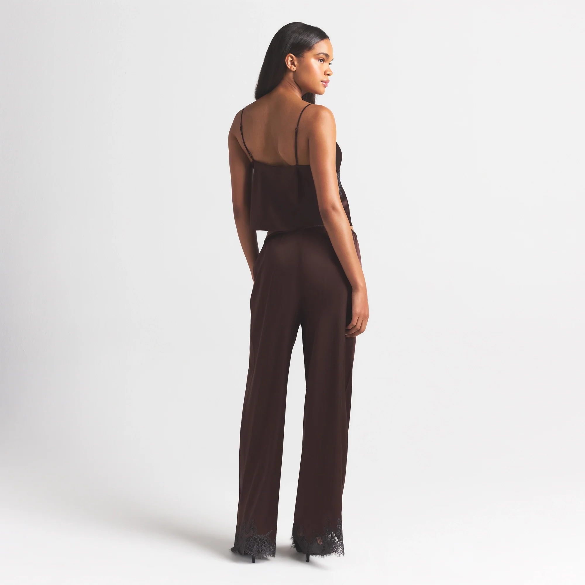 SILK LACE STRAIGHT LEG PANT | ESPRESSO CONTRAST - Image 5