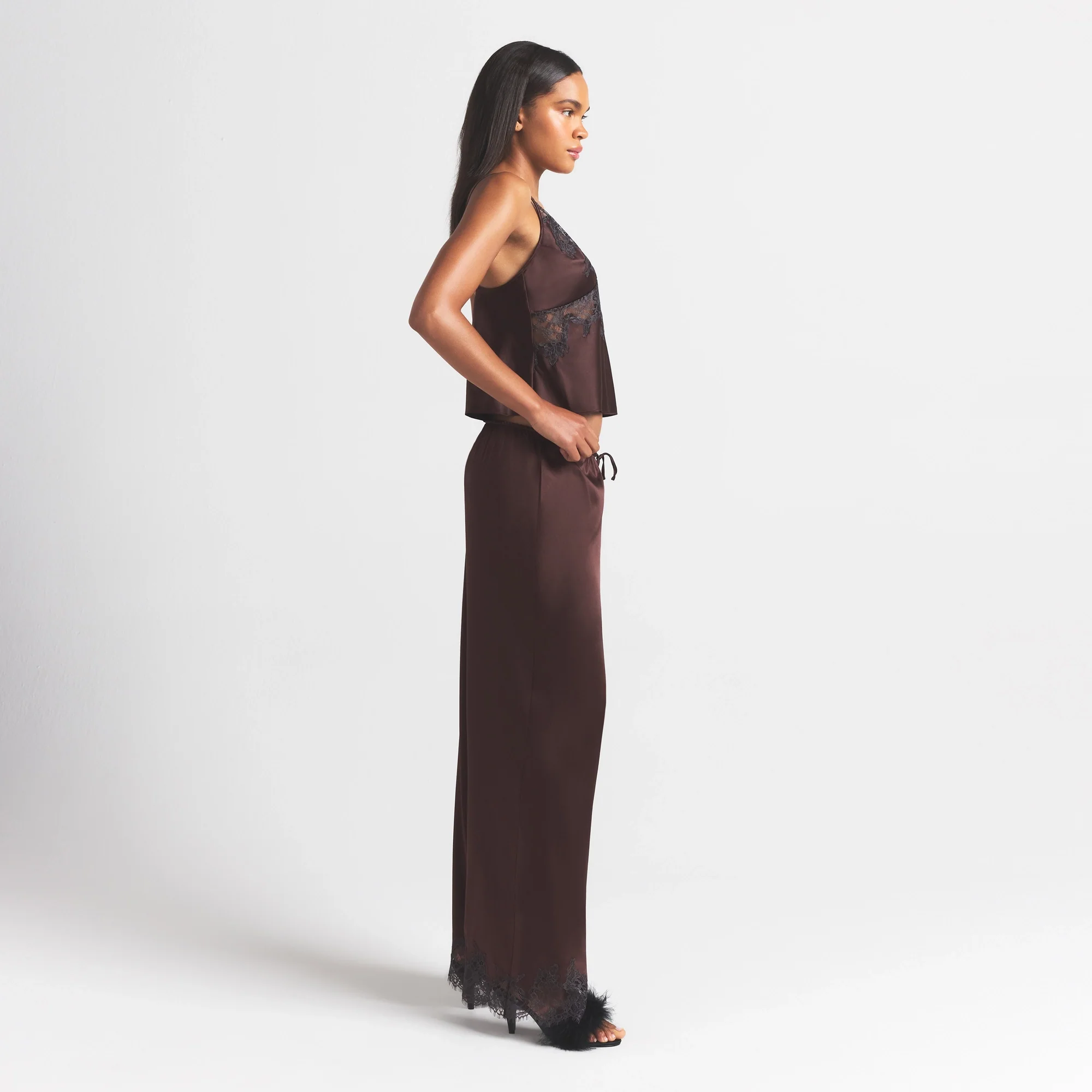 SILK LACE STRAIGHT LEG PANT | ESPRESSO CONTRAST - Image 6