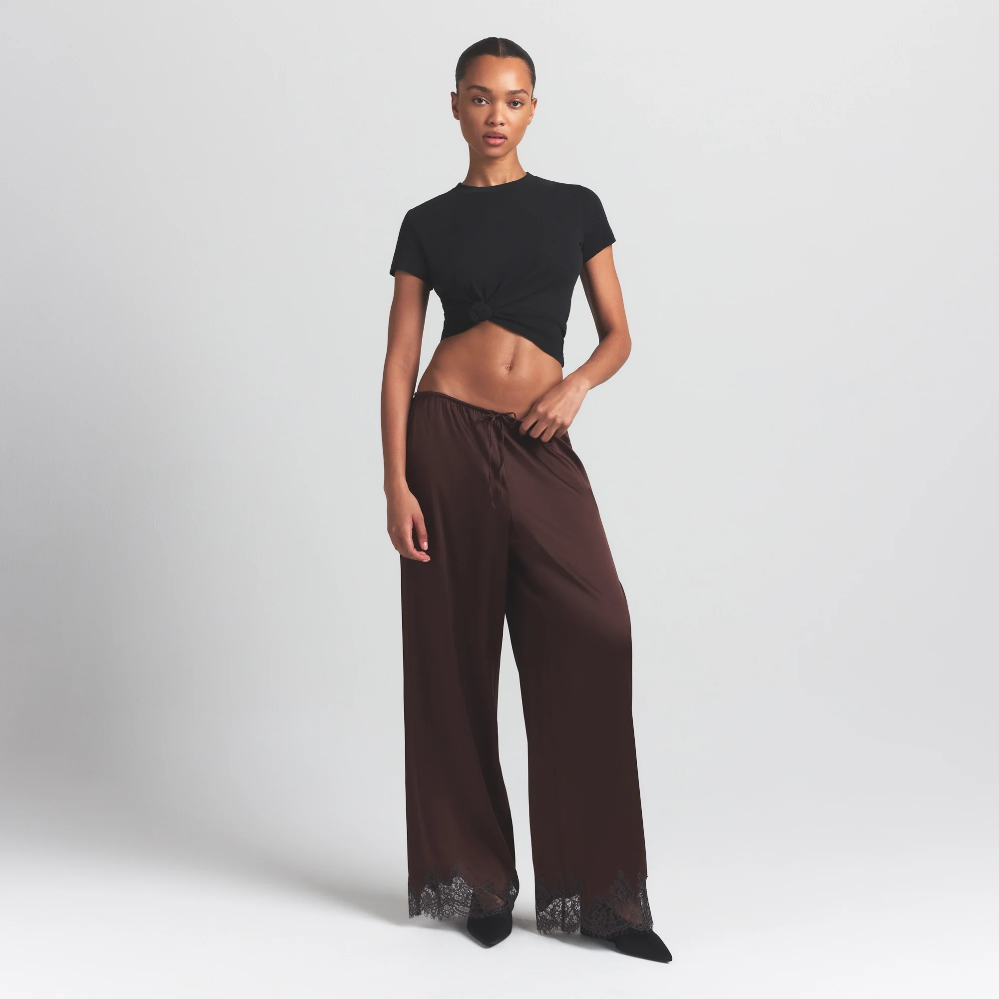 SILK LACE STRAIGHT LEG PANT | ESPRESSO CONTRAST - Image 7