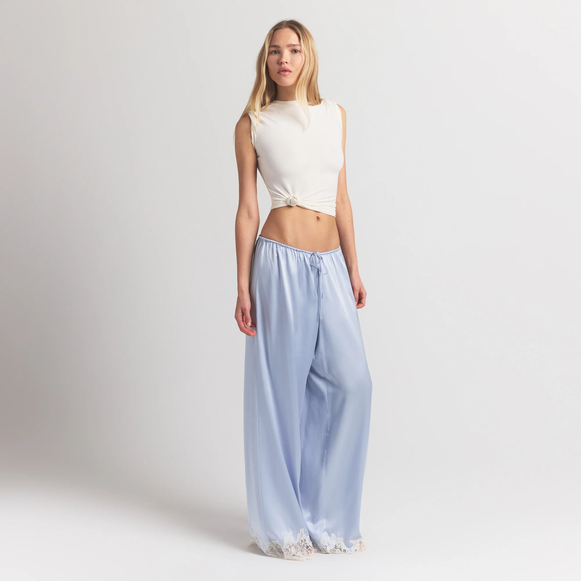SILK LACE STRAIGHT LEG PANT | PERIWINKLE CONTRAST - Image 7