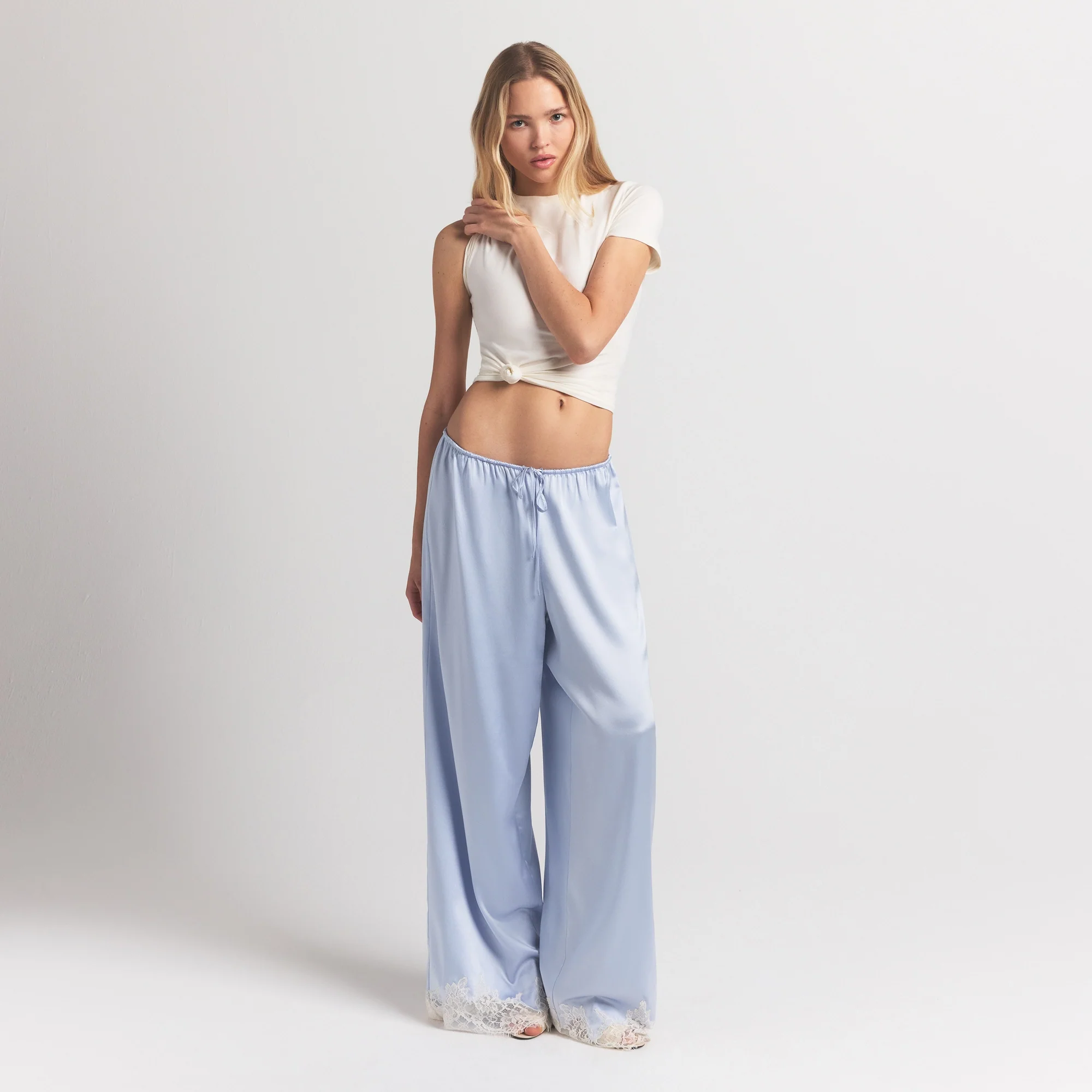 SILK LACE STRAIGHT LEG PANT | PERIWINKLE CONTRAST - Image 8