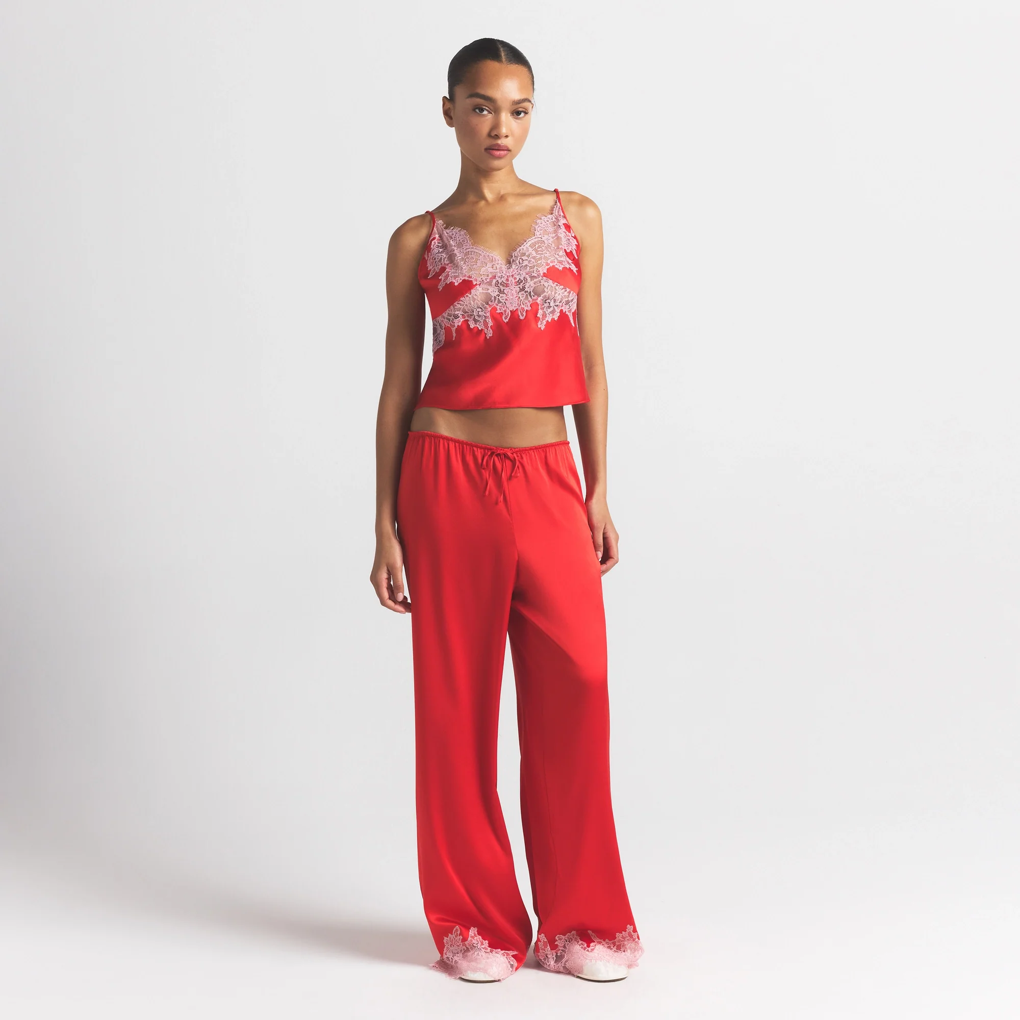 SILK LACE STRAIGHT LEG PANT | RUBY CONTRAST - Image 2