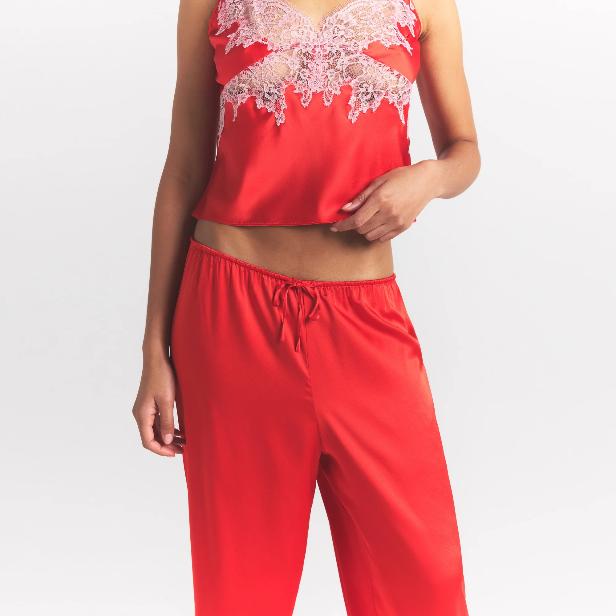 SILK LACE STRAIGHT LEG PANT | RUBY CONTRAST - Image 3