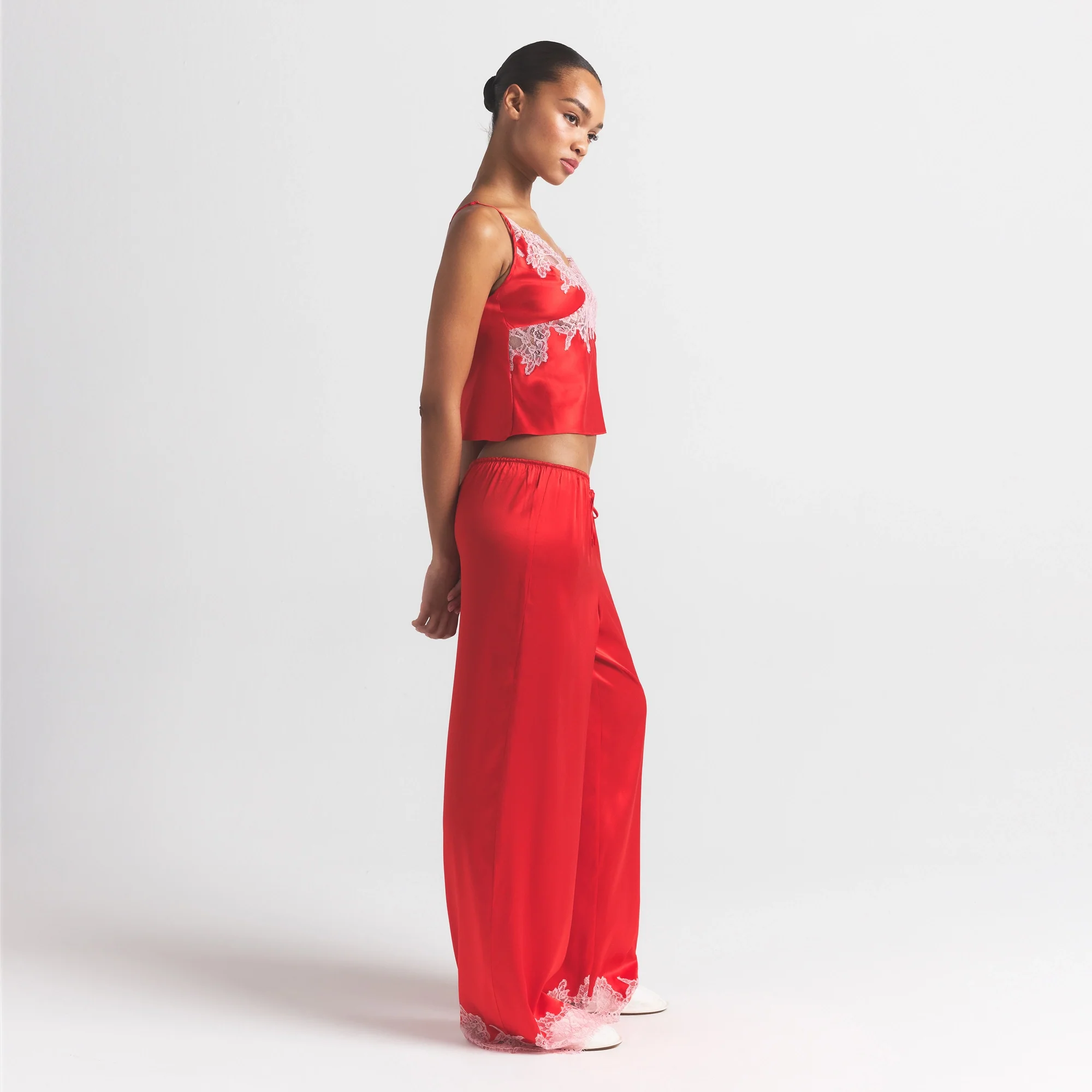 SILK LACE STRAIGHT LEG PANT | RUBY CONTRAST - Image 4