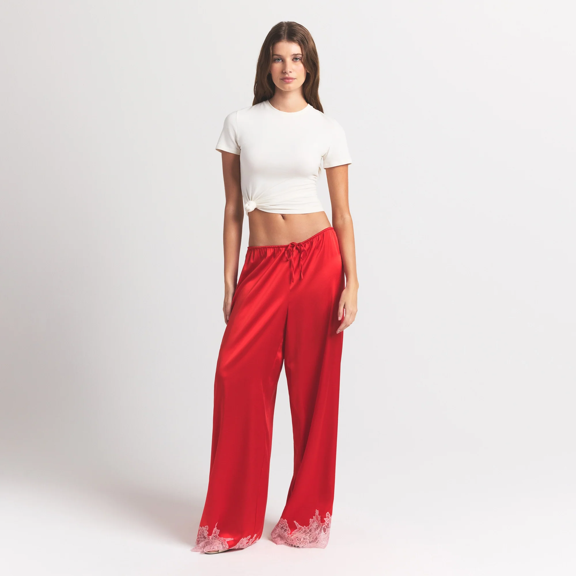 SILK LACE STRAIGHT LEG PANT | RUBY CONTRAST - Image 6