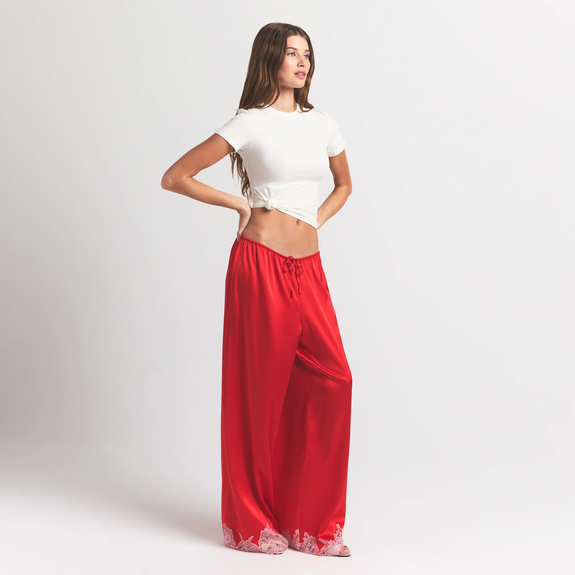SILK LACE STRAIGHT LEG PANT | RUBY CONTRAST - Image 7