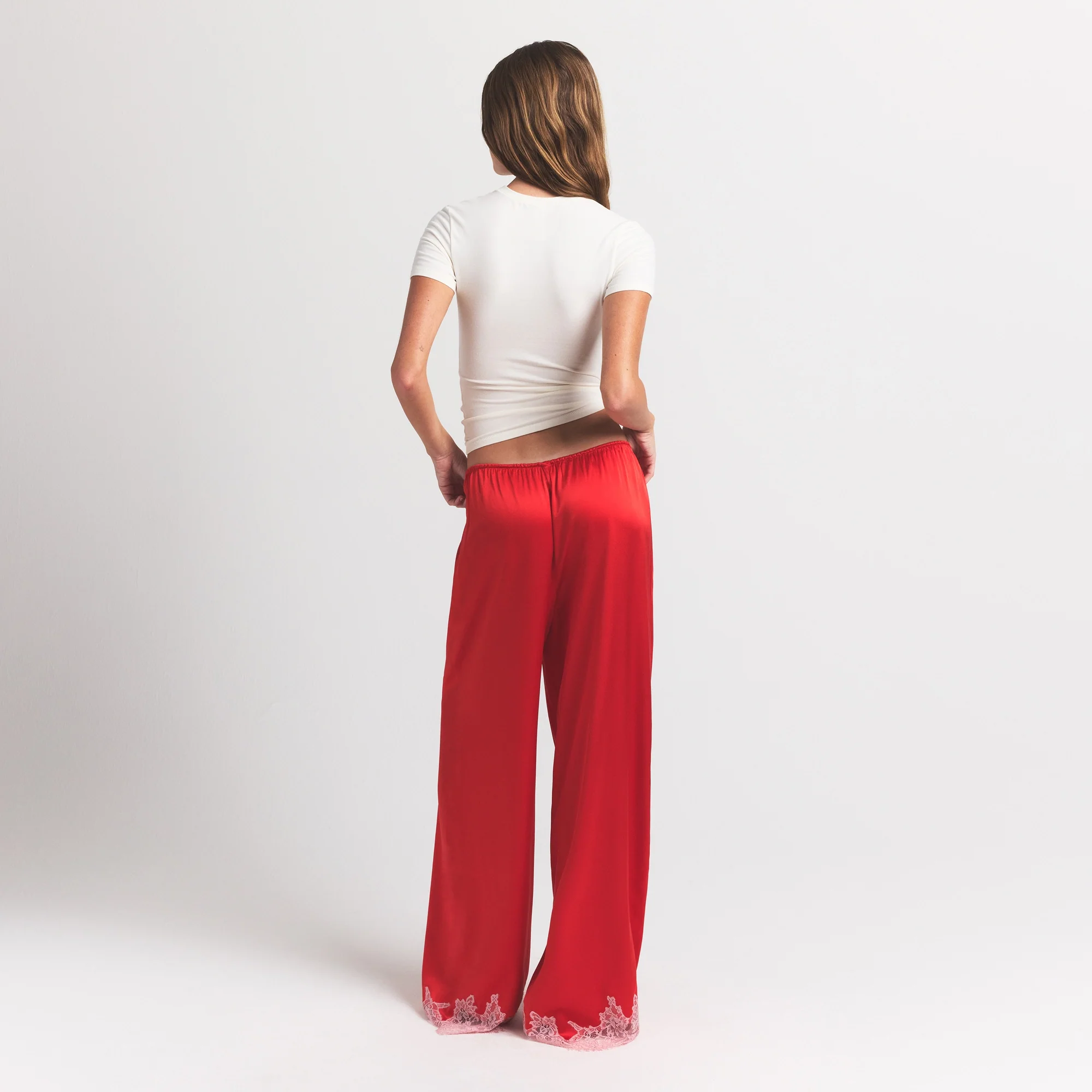 SILK LACE STRAIGHT LEG PANT | RUBY CONTRAST - Image 8