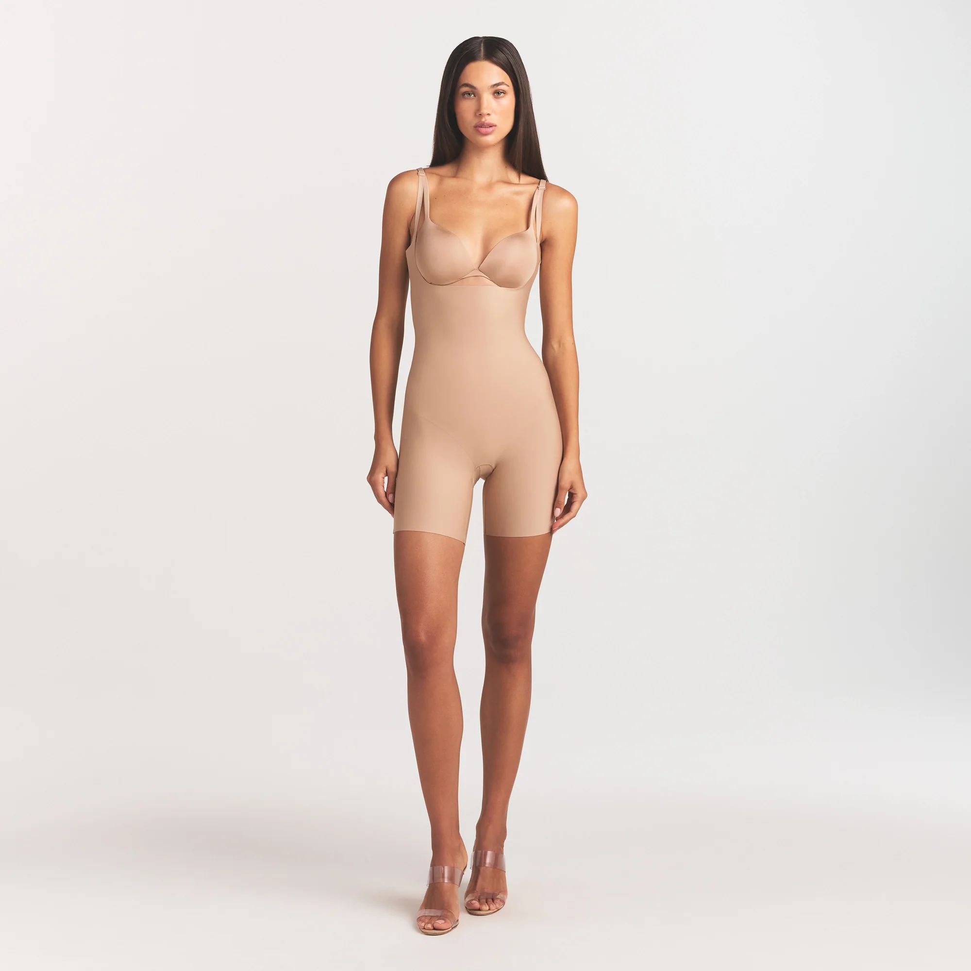 SKIMS BODY CORE SCULPT BACK SMOOTHING OPEN BUST MID THIGH BODYSUIT | CLAY - Image 2