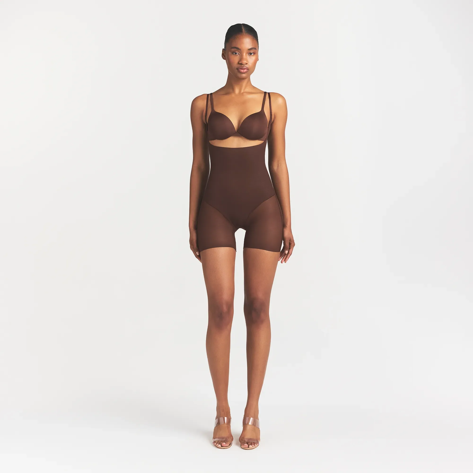 SKIMS BODY CORE SCULPT BACK SMOOTHING OPEN BUST MID THIGH BODYSUIT | COCOA - Image 2