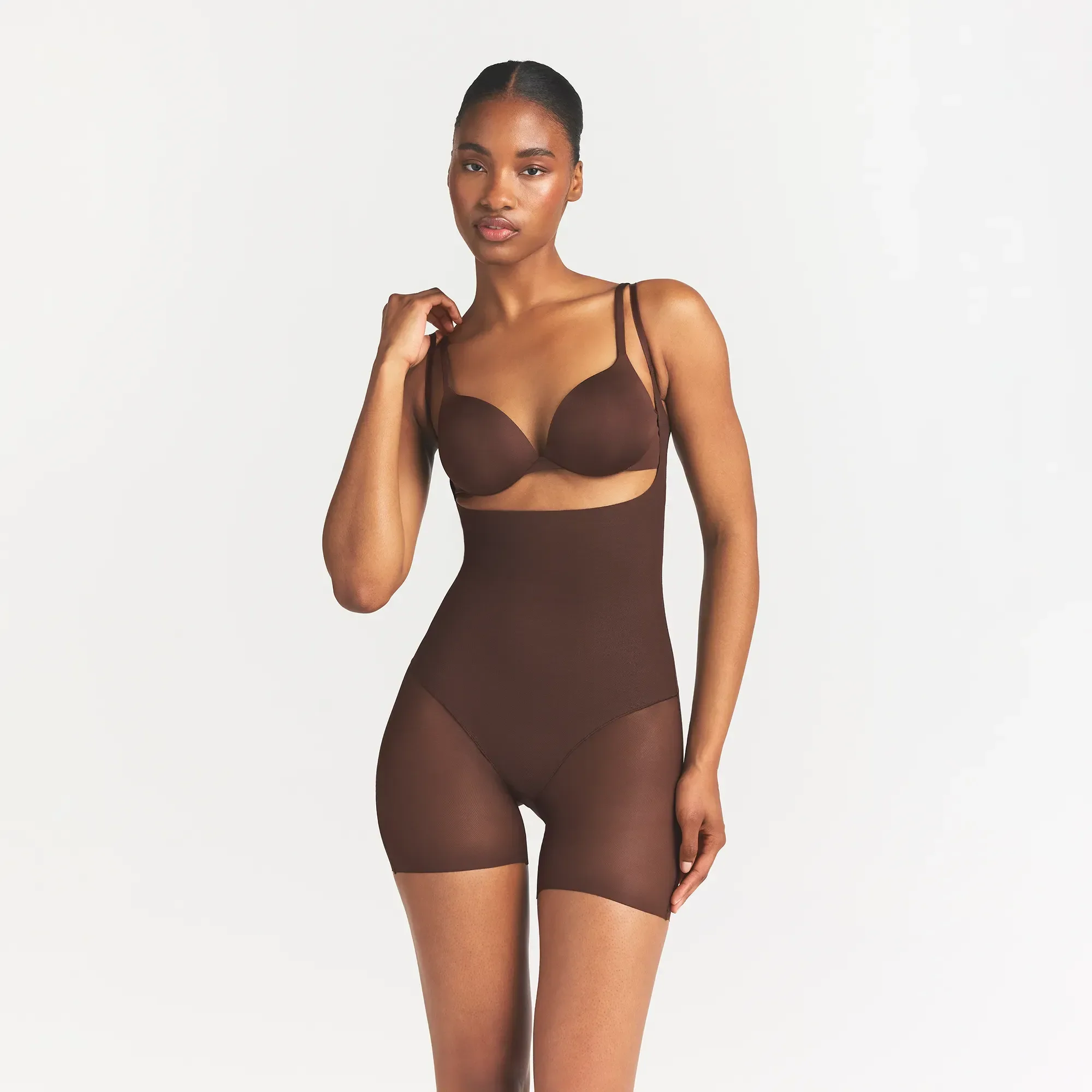 SKIMS BODY CORE SCULPT BACK SMOOTHING OPEN BUST MID THIGH BODYSUIT | COCOA - Image 3