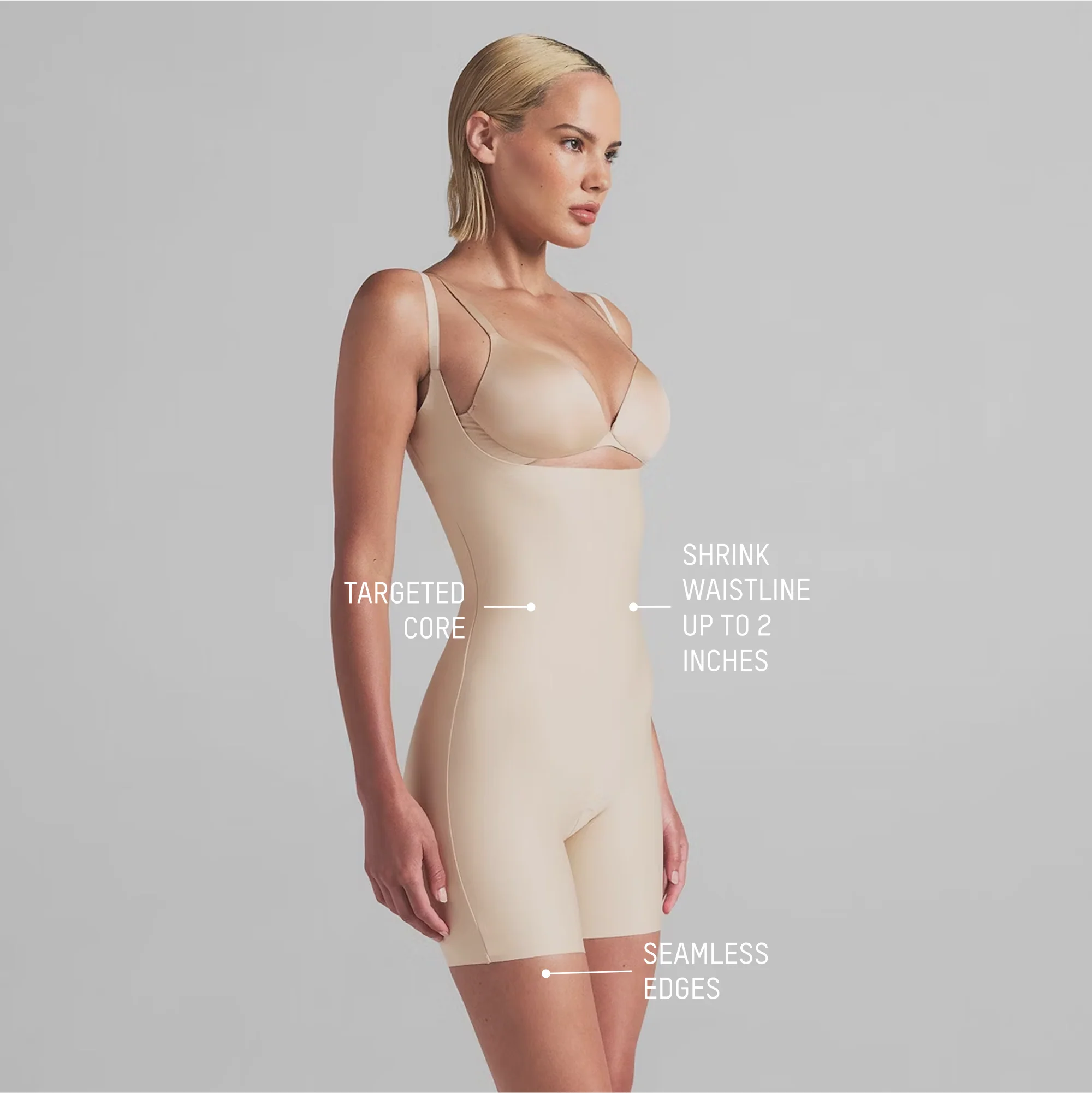 SKIMS BODY CORE SCULPT OPEN BUST MID THIGH BODYSUIT | CLAY - Image 3