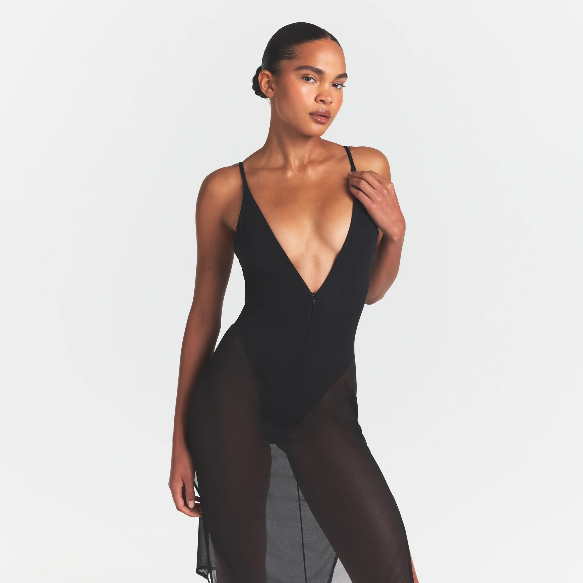 SKIMS BODY MESH PLUNGE MIDI DRESS | ONYX - Image 3