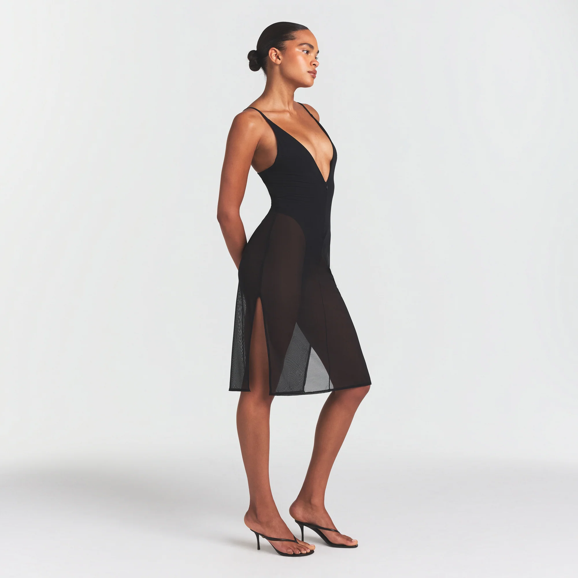 SKIMS BODY MESH PLUNGE MIDI DRESS | ONYX - Image 4