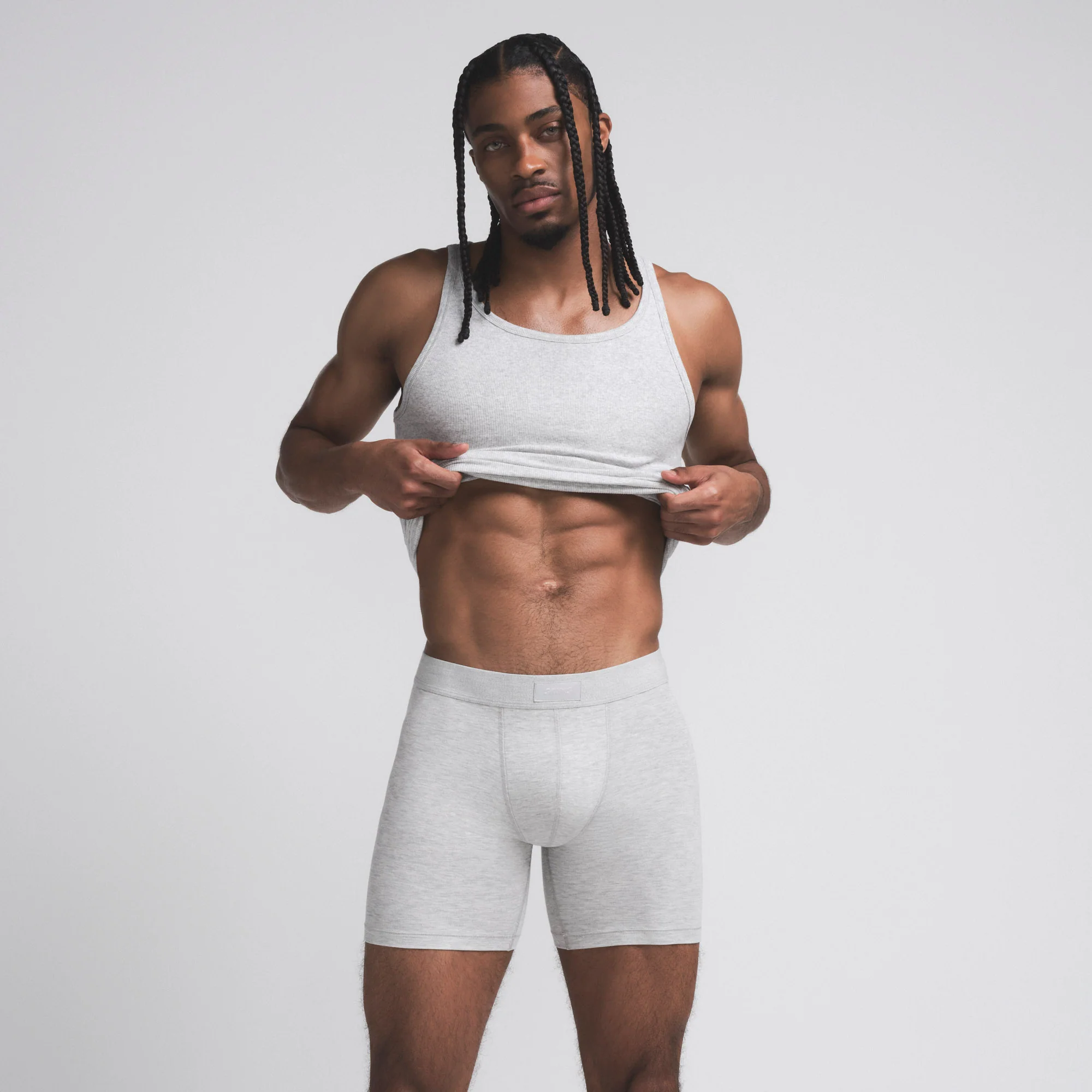 SKIMS COTTON MENS 5" BOXER BRIEF | LIGHT HEATHER GREY - Image 4