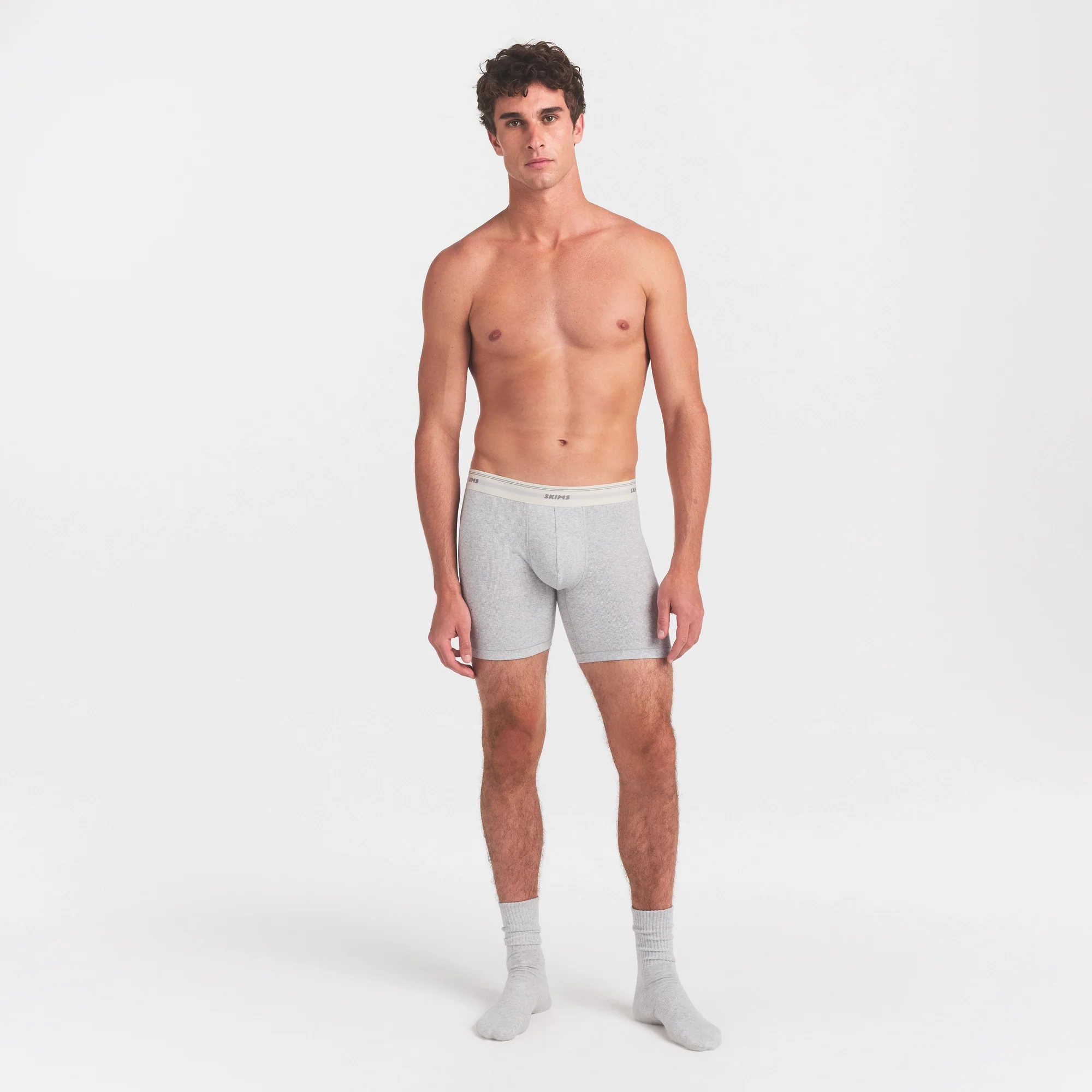 SKIMS COTTON RIB MENS 5" BOXER BRIEF | LIGHT HEATHER GREY - Image 2