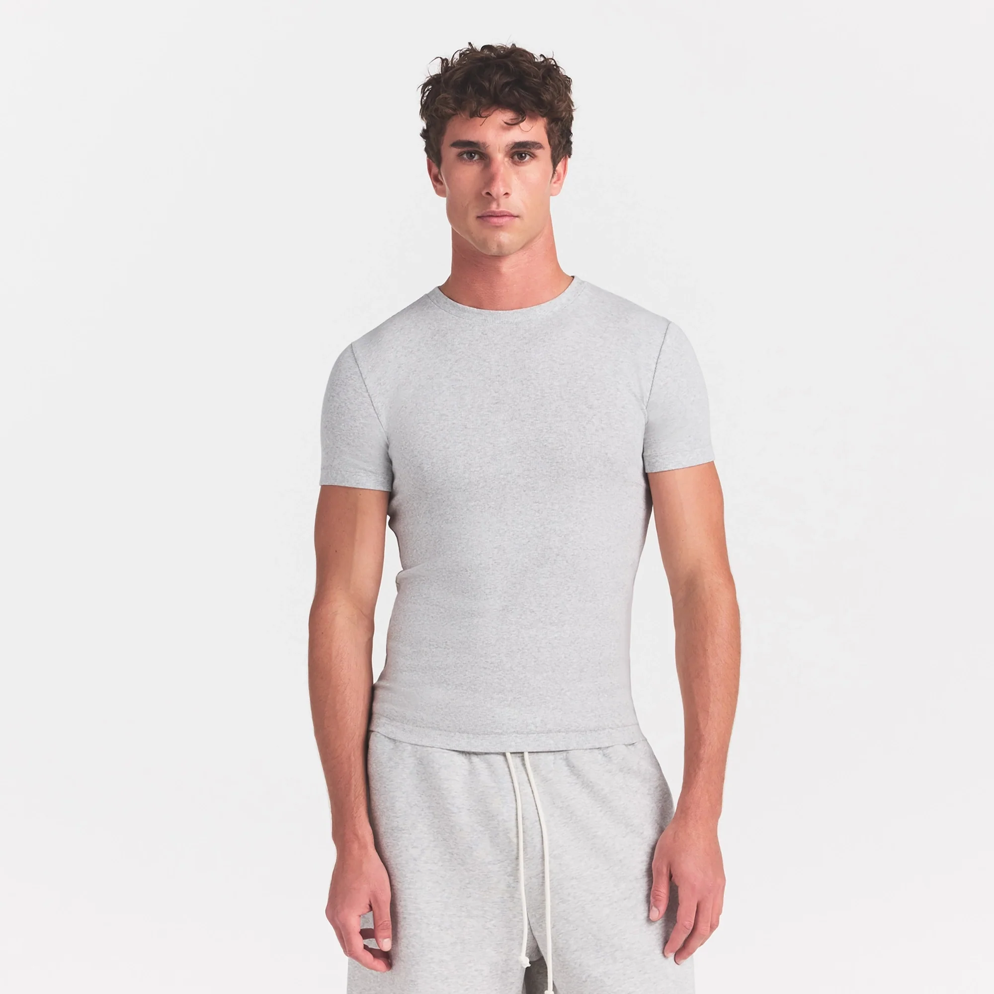 SKIMS COTTON RIB MENS T-SHIRT | LIGHT HEATHER GREY - Image 3