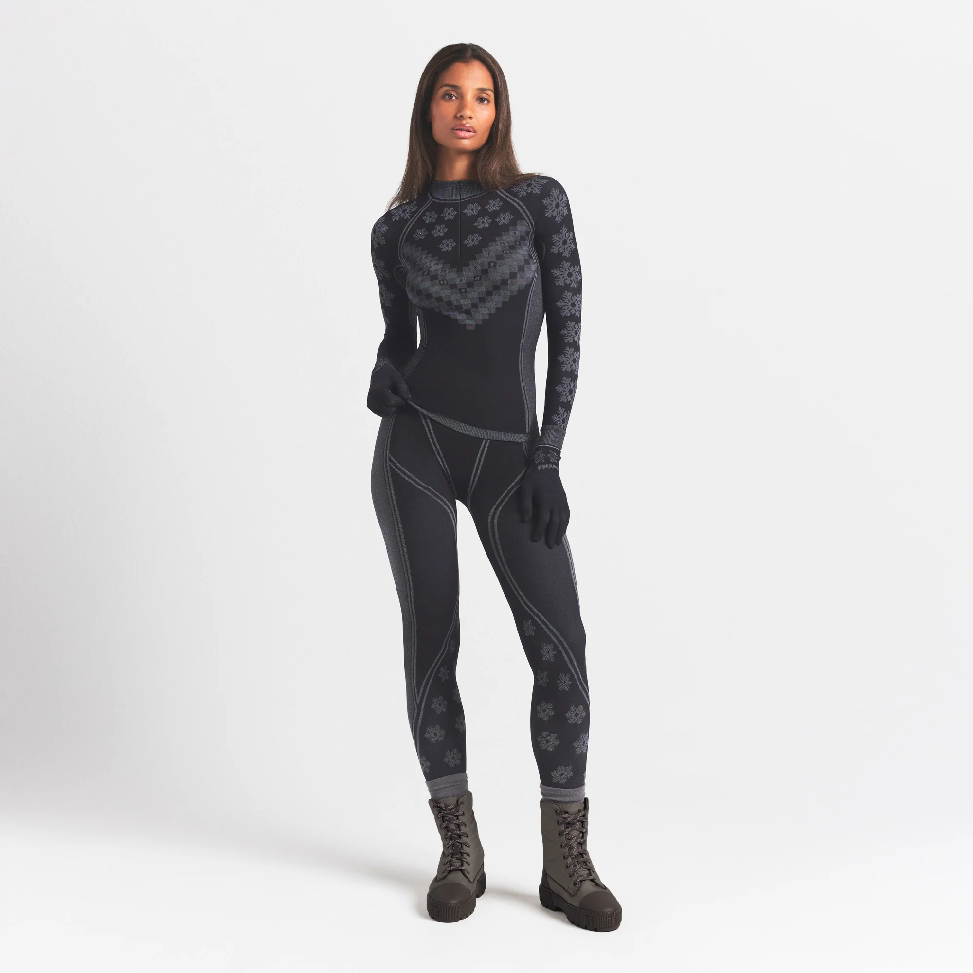 SKIMS FIRST LAYERS HALF ZIP LONG SLEEVE | OBSIDIAN WINTER FAIR ISLE - Image 2