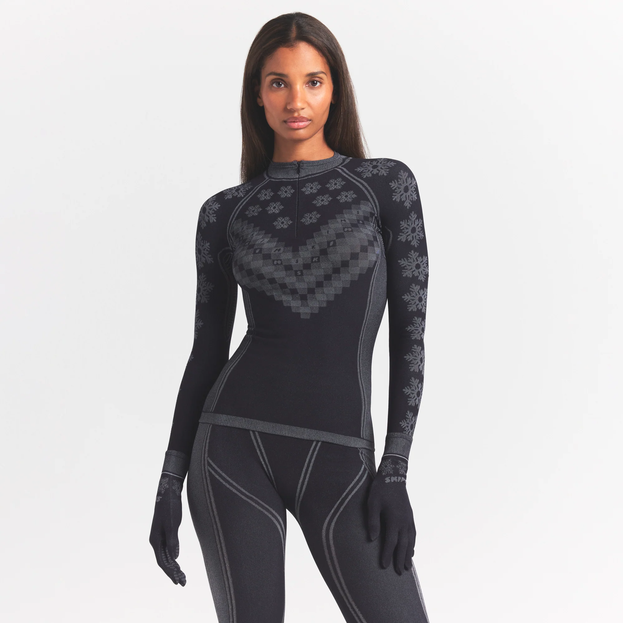 SKIMS FIRST LAYERS HALF ZIP LONG SLEEVE | OBSIDIAN WINTER FAIR ISLE - Image 3