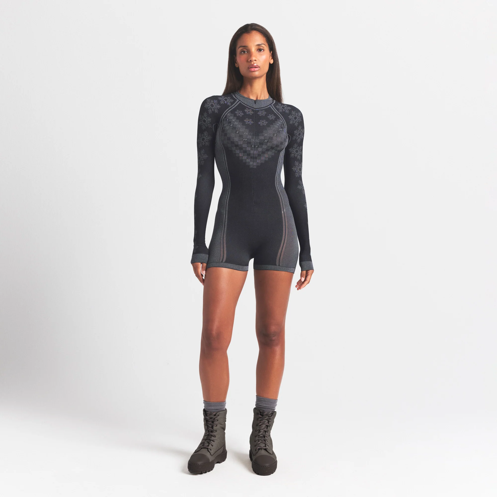 SKIMS FIRST LAYERS HALF ZIP ONESIE | OBSIDIAN WINTER FAIR ISLE - Image 2