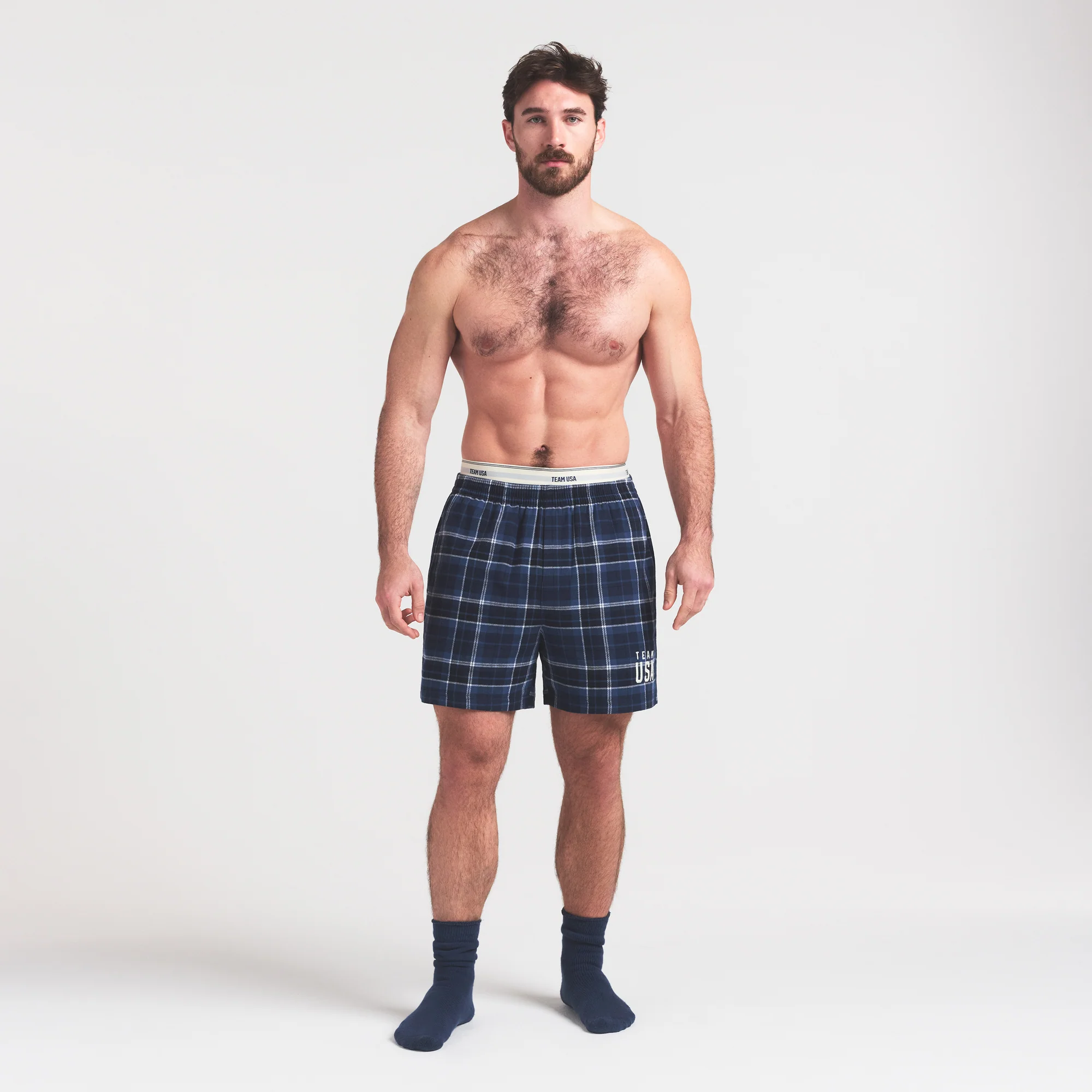 SKIMS FOR TEAM USA FLANNEL SLEEP MENS OLYMPIC SHORT | NAVY PLAID - Image 2