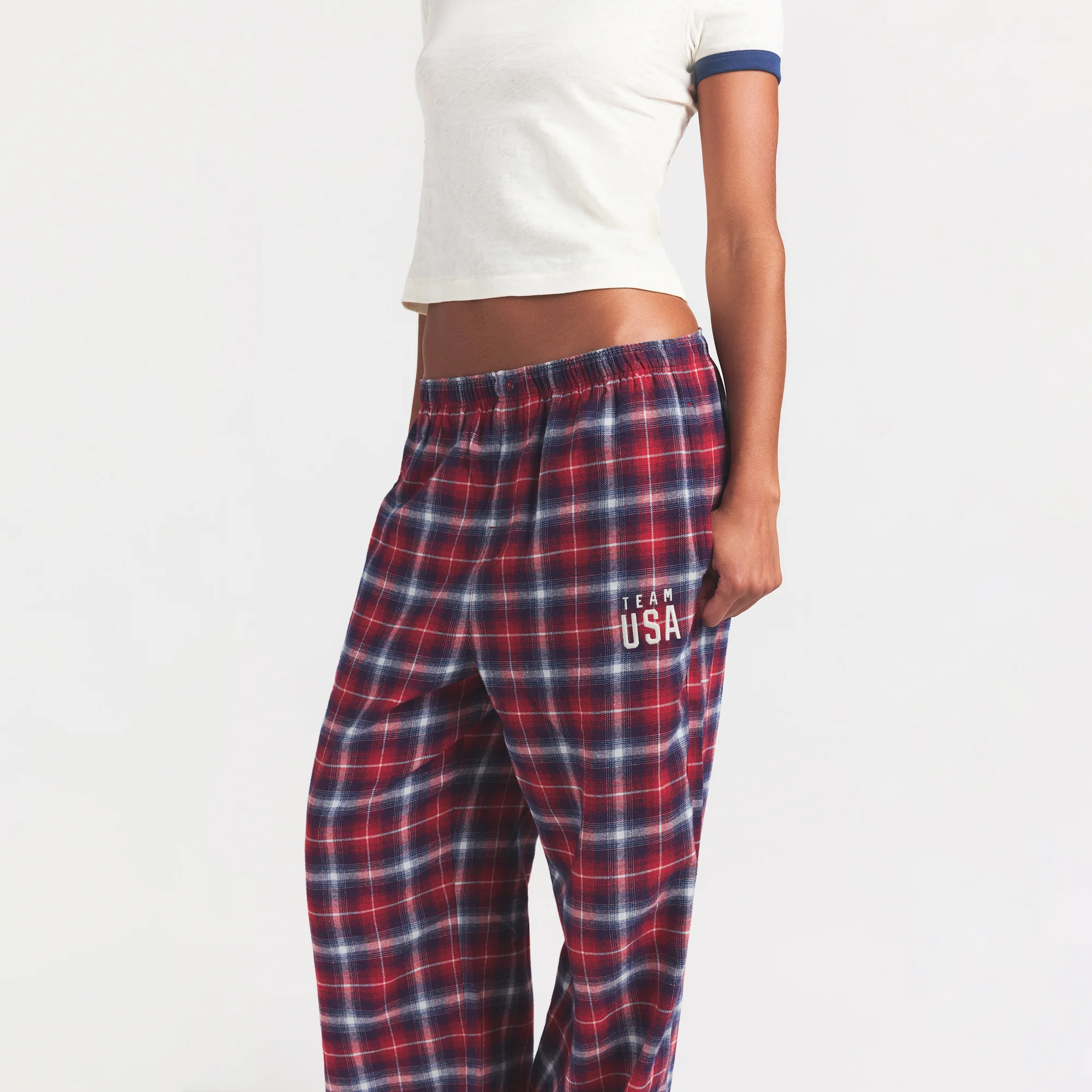 SKIMS FOR TEAM USA FLANNEL SLEEP OLYMPIC PANT | RED PLAID - Image 2