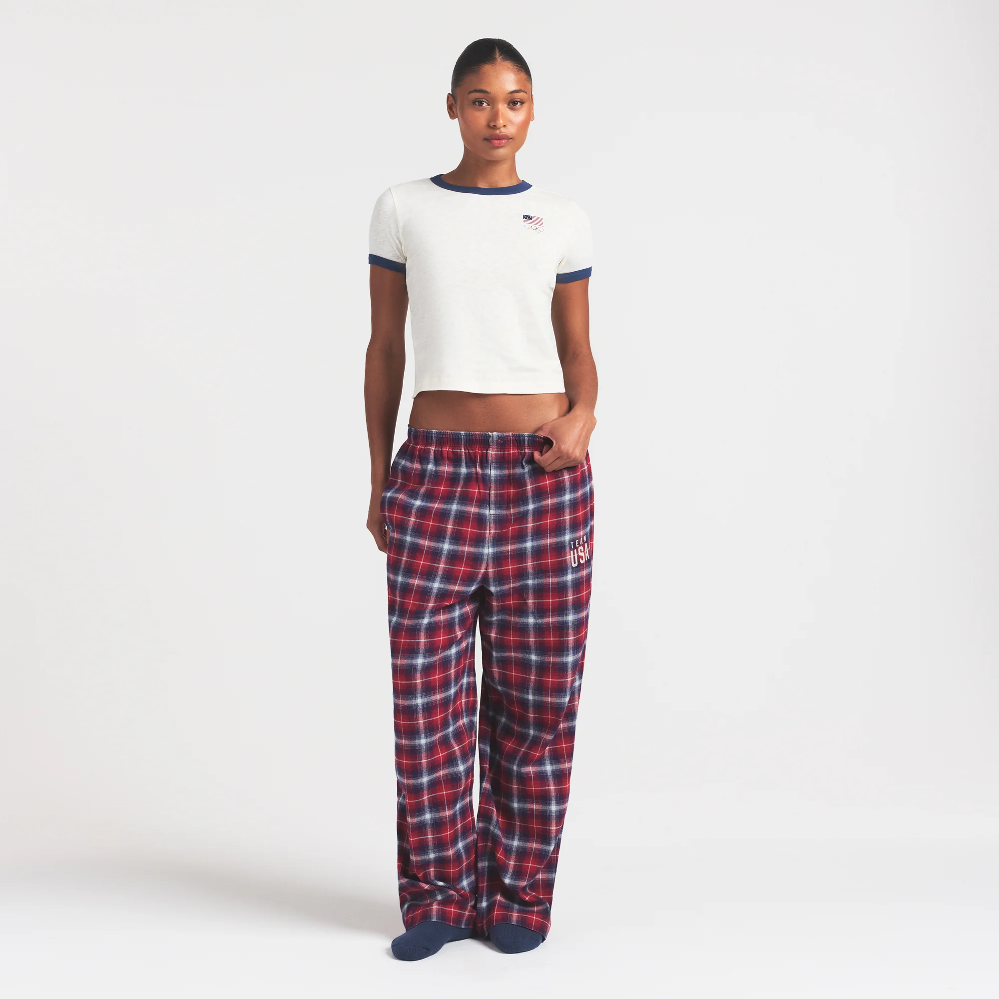 SKIMS FOR TEAM USA FLANNEL SLEEP OLYMPIC PANT | RED PLAID - Image 3