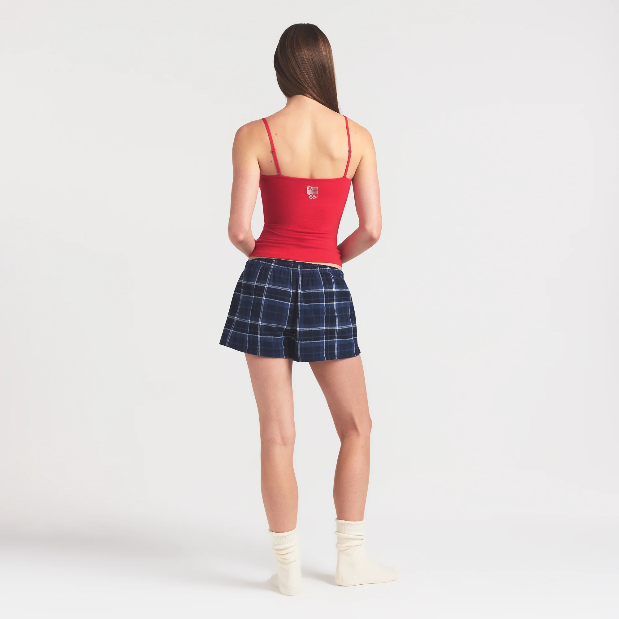 SKIMS FOR TEAM USA FLANNEL SLEEP OLYMPIC SHORT | NAVY PLAID - Image 6