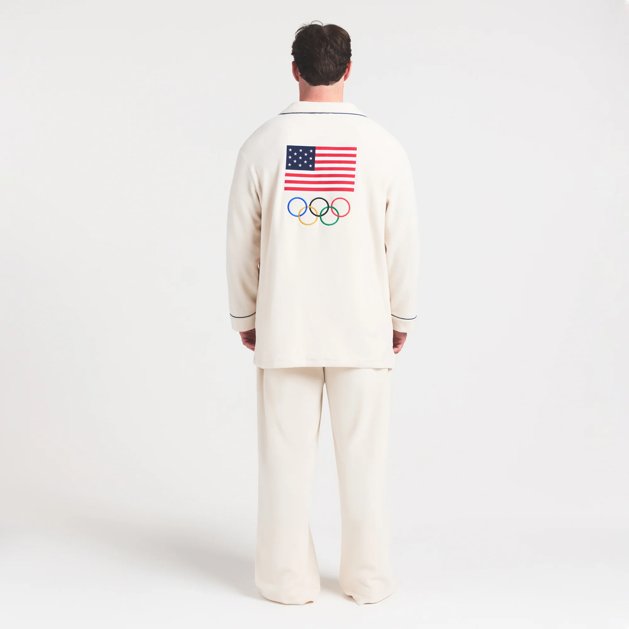 SKIMS FOR TEAM USA FLEECE UNISEX OLYMPIC OVERSIZED SLEEP TOP | ECRU - Image 11