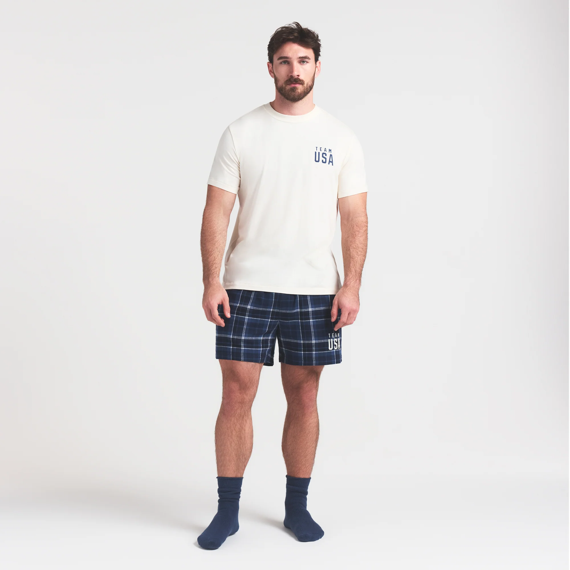 SKIMS FOR TEAM USA JERSEY SLEEP MENS OLYMPIC T-SHIRT | ECRU - Image 2