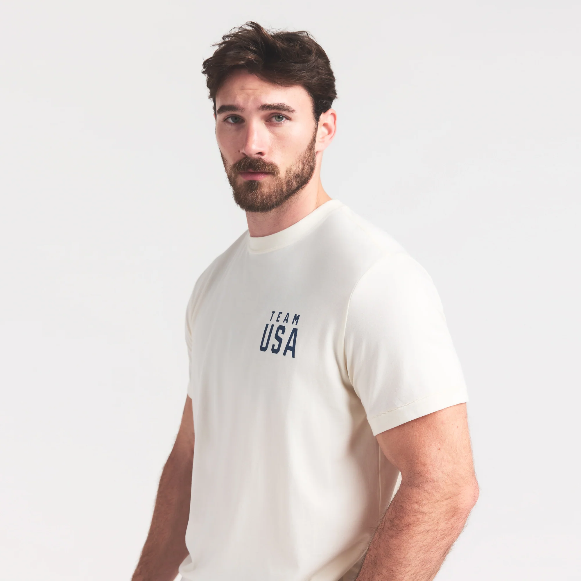 SKIMS FOR TEAM USA JERSEY SLEEP MENS OLYMPIC T-SHIRT | ECRU - Image 3