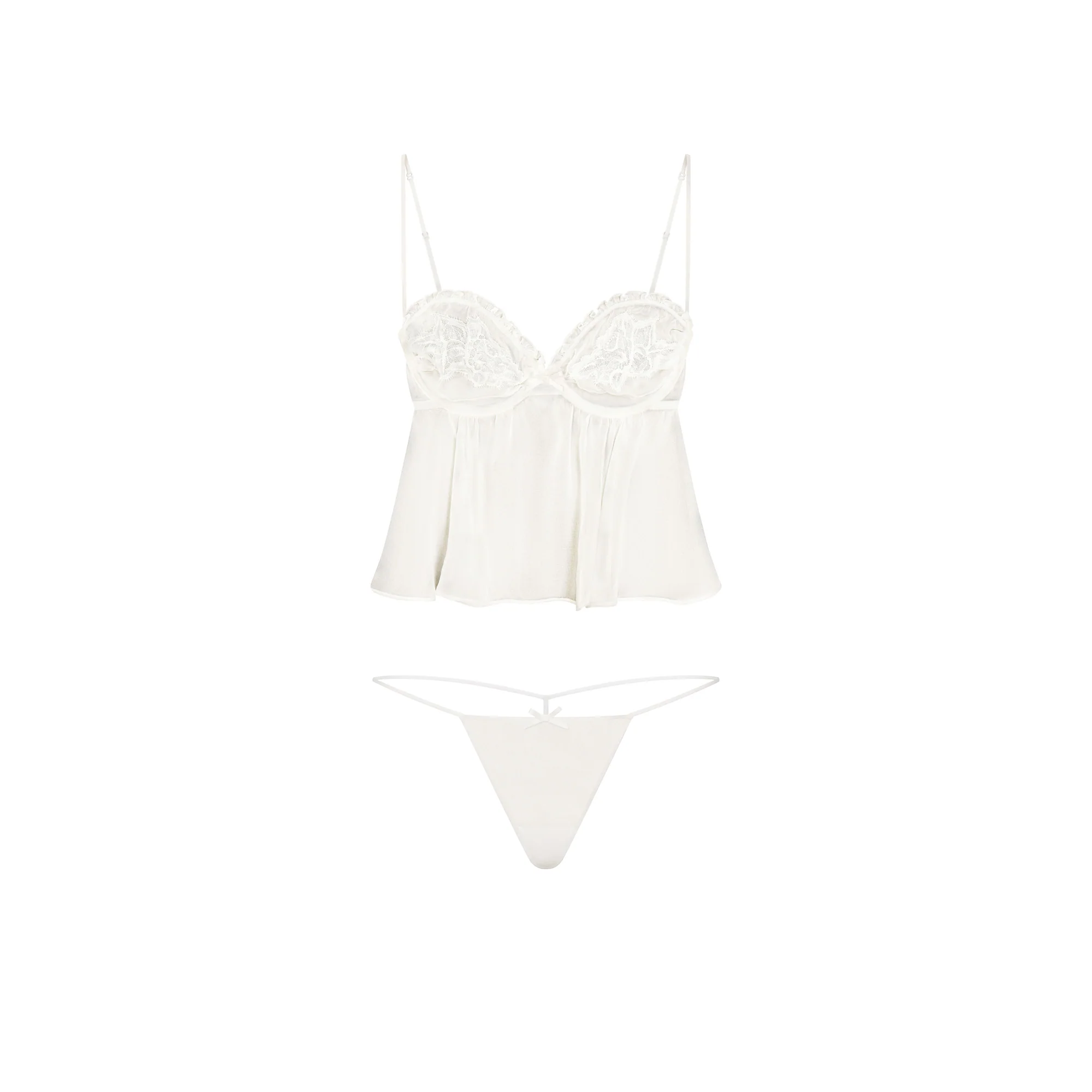 SKIMS ROMANCE BABYDOLL TOP AND STRING THONG SET | IVORY