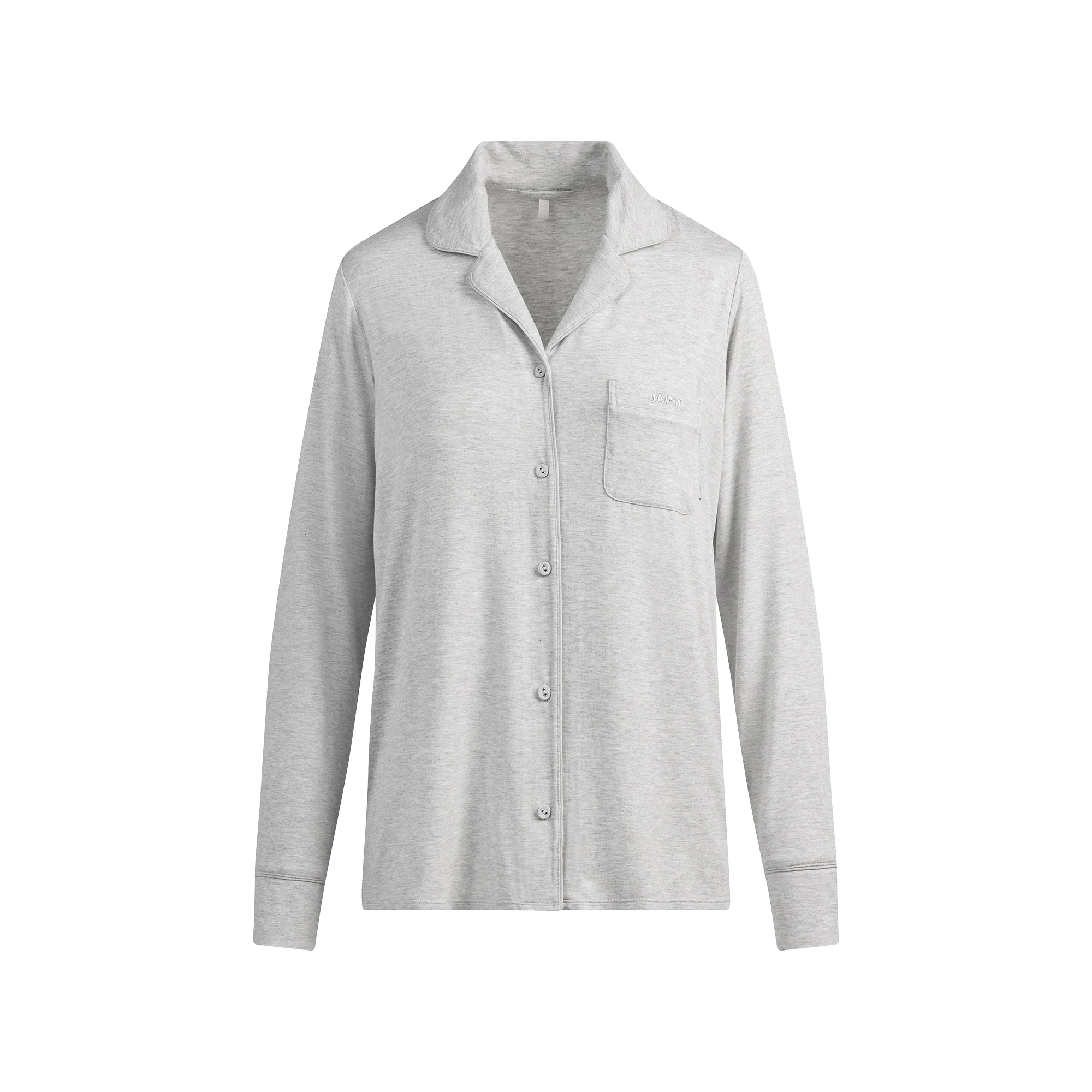 SKIMS SLEEP LONG SLEEVE BUTTON UP SET | LIGHT HEATHER GREY - Image 8