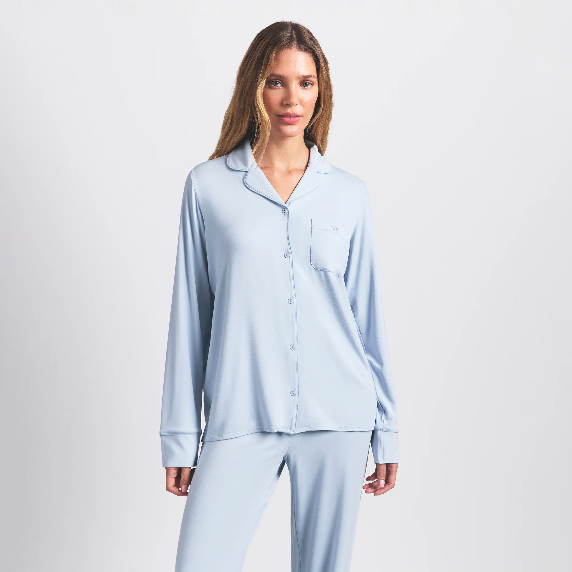 SKIMS SLEEP LONG SLEEVE BUTTON UP SET | ZEN BLUE - Image 3