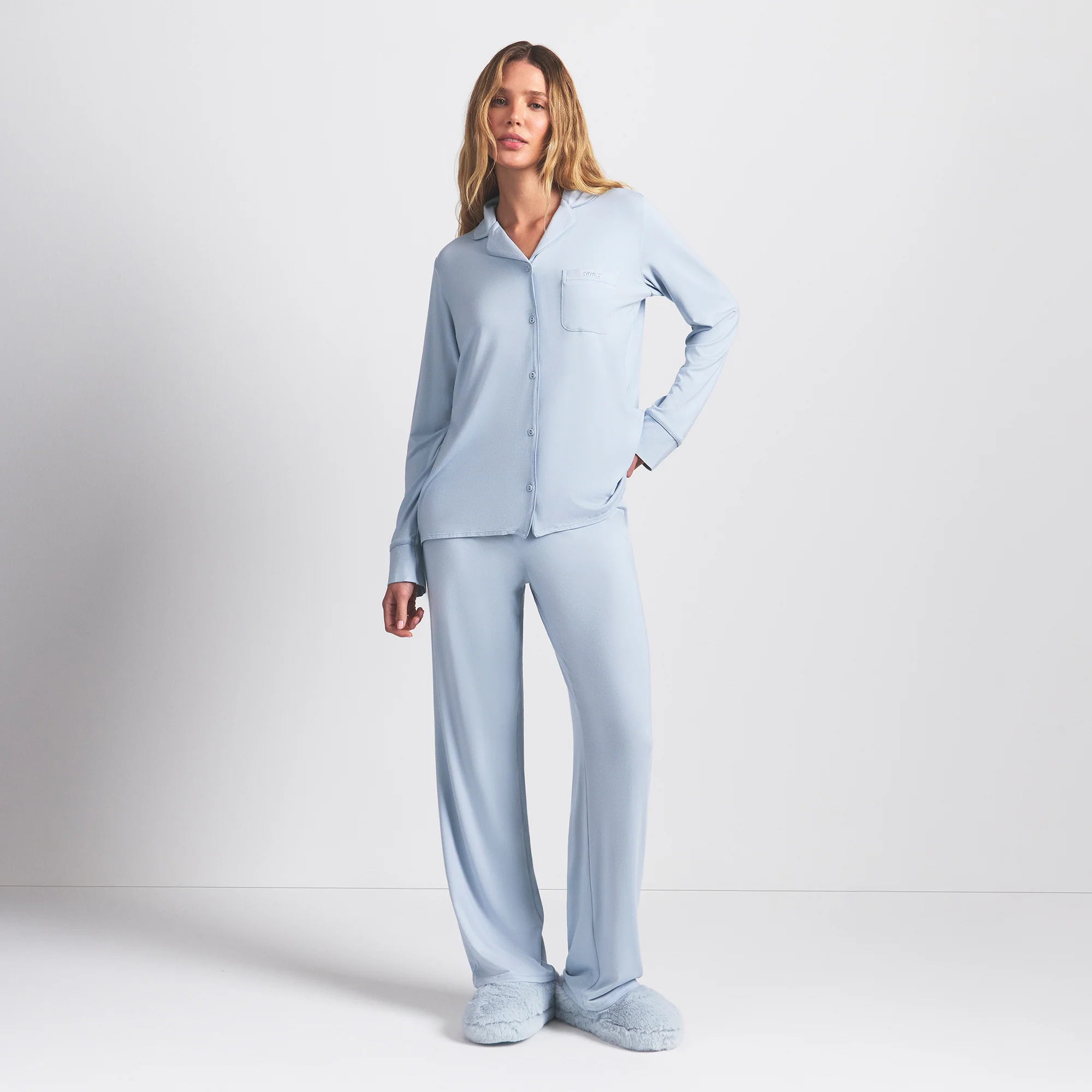 SKIMS SLEEP LONG SLEEVE BUTTON UP SET | ZEN BLUE - Image 7