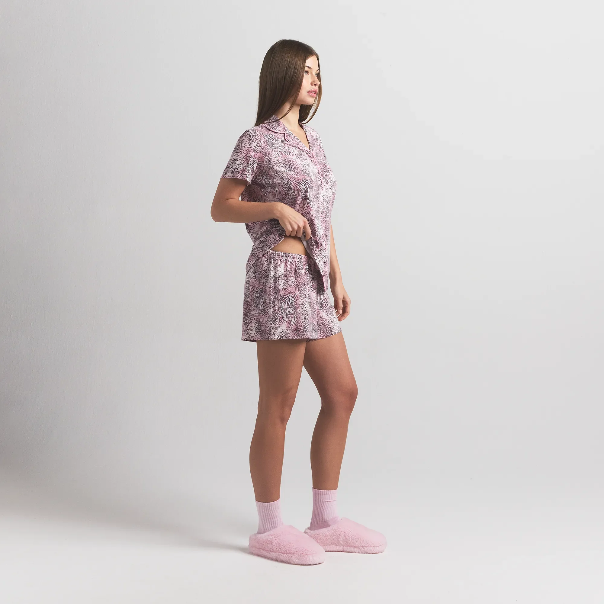 SKIMS SLEEP SHORT SLEEVE BUTTON UP SET | BLOOM MINI MULTI ANIMAL - Image 5