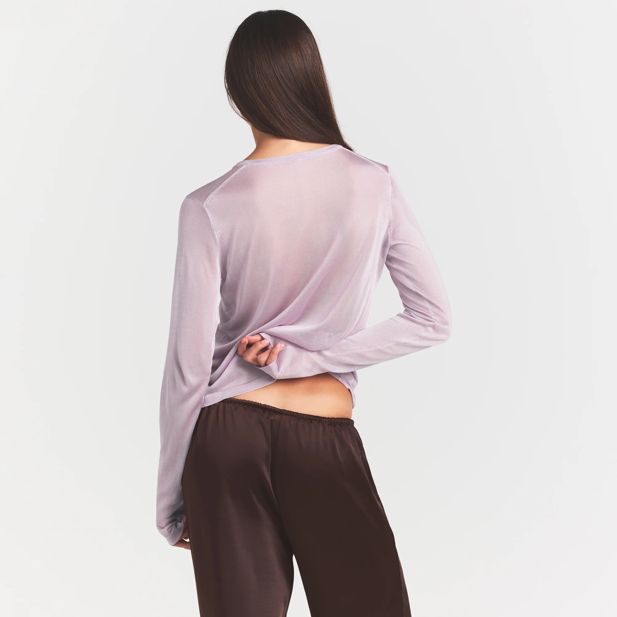 SLINKY KNIT CREW NECK LONG SLEEVE TOP | IRIS MICA - Image 4