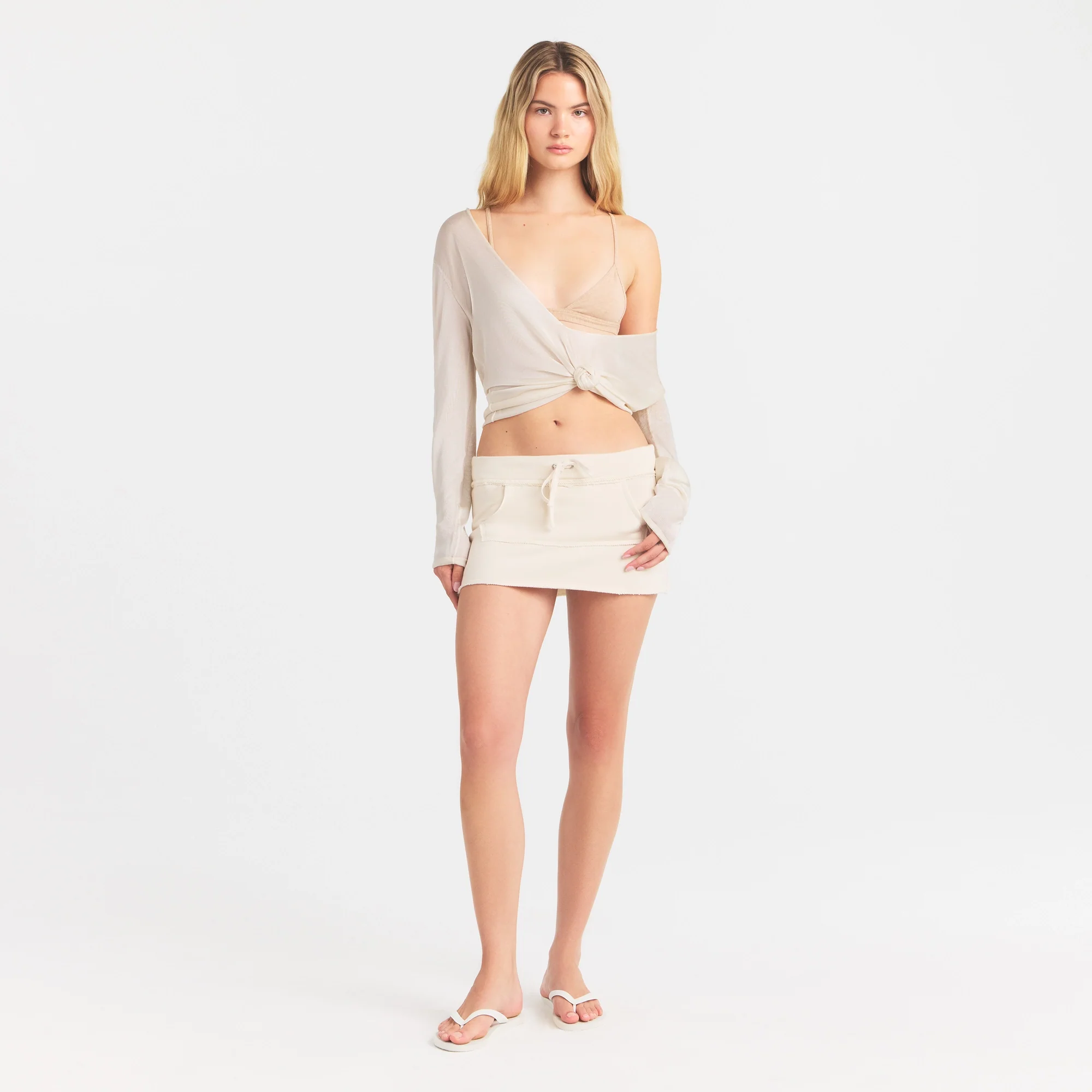 SLINKY KNIT DEEP PLUNGE TOP | BUFF - Image 2
