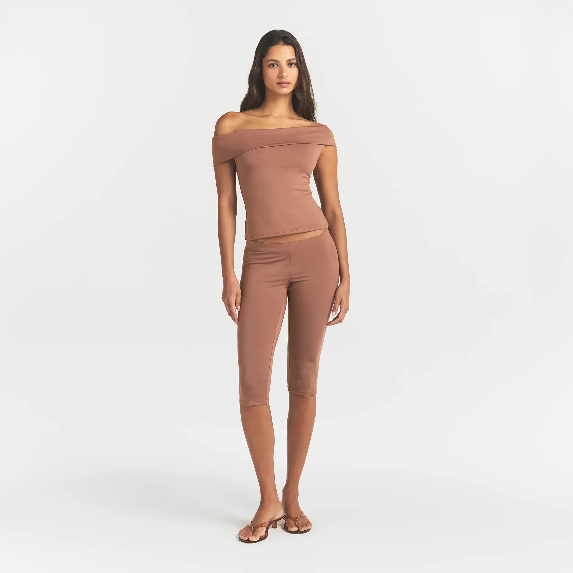 SMOOTH LAYERS ASYMMETRICAL OFF THE SHOULDER TOP | NUTMEG - Image 2