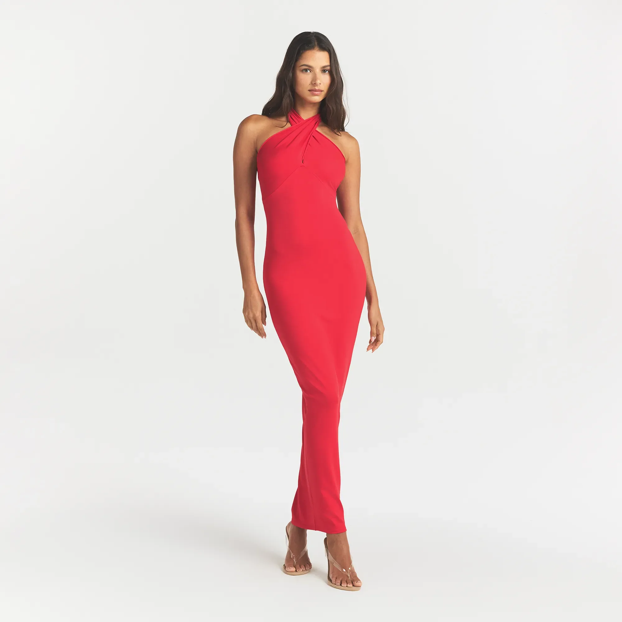 SMOOTH LAYERS CONVERTIBLE LONG DRESS | CARMINE - Image 2