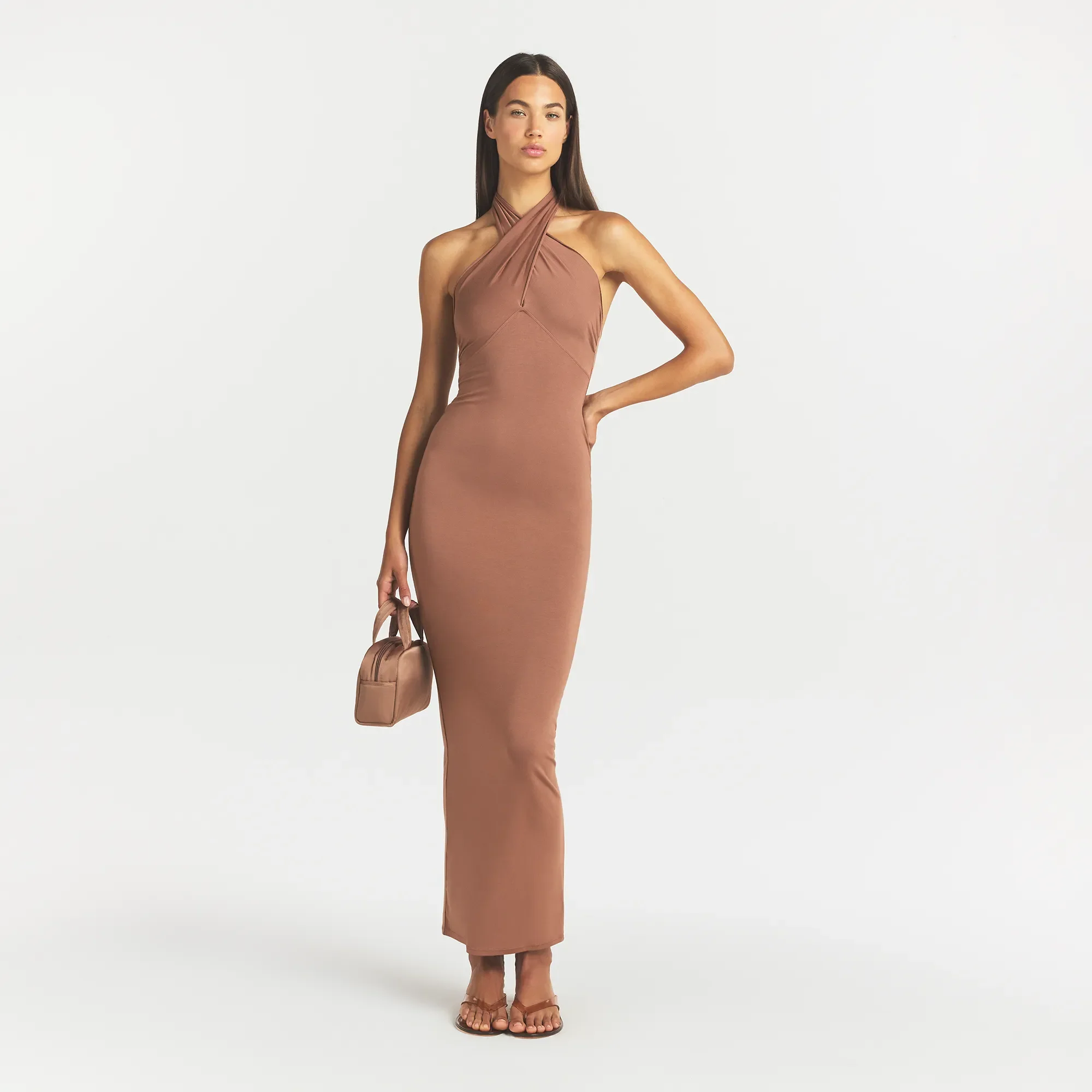SMOOTH LAYERS CONVERTIBLE LONG DRESS | NUTMEG - Image 2