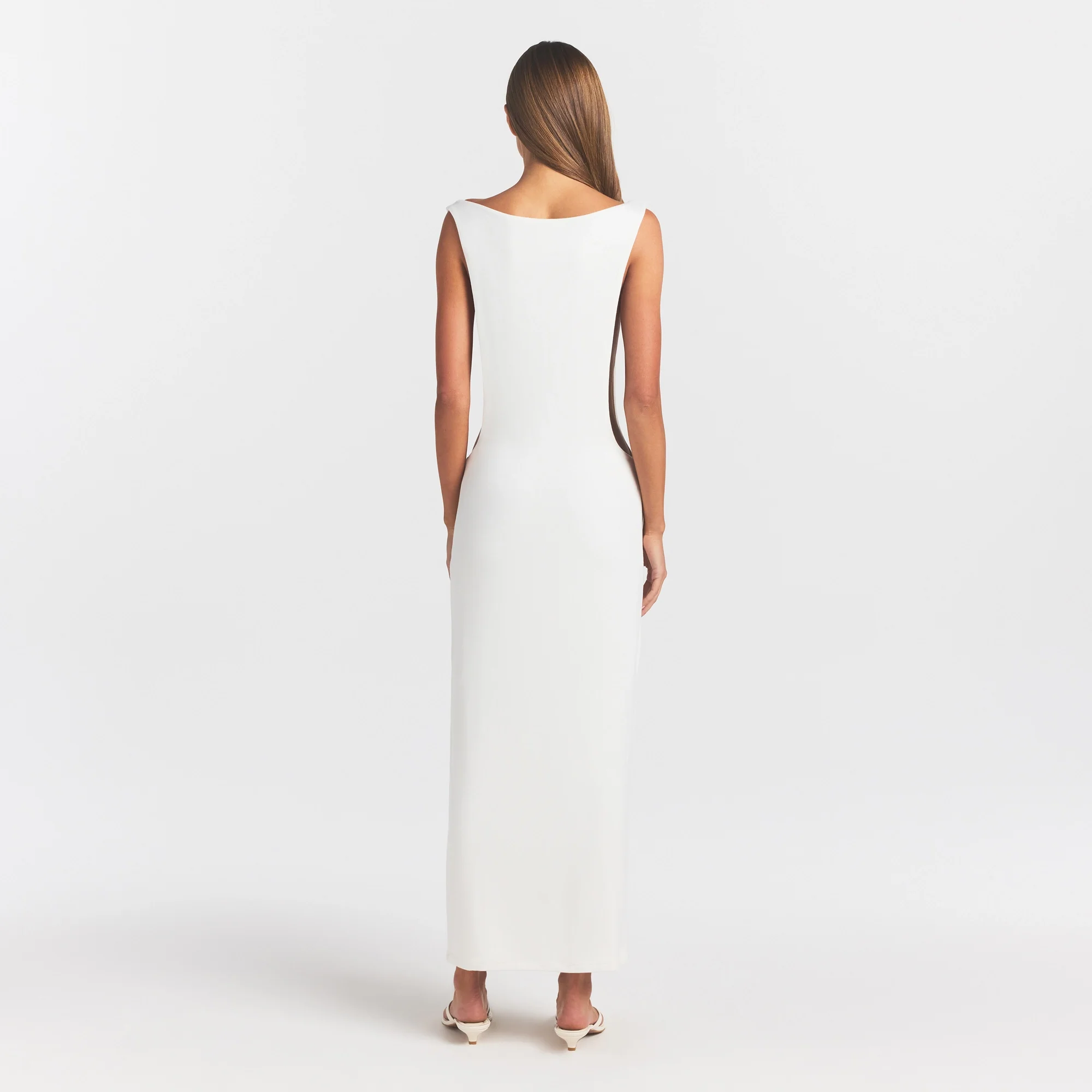 SMOOTH LAYERS CUT OUT LONG DRESS | EGRET - Image 5