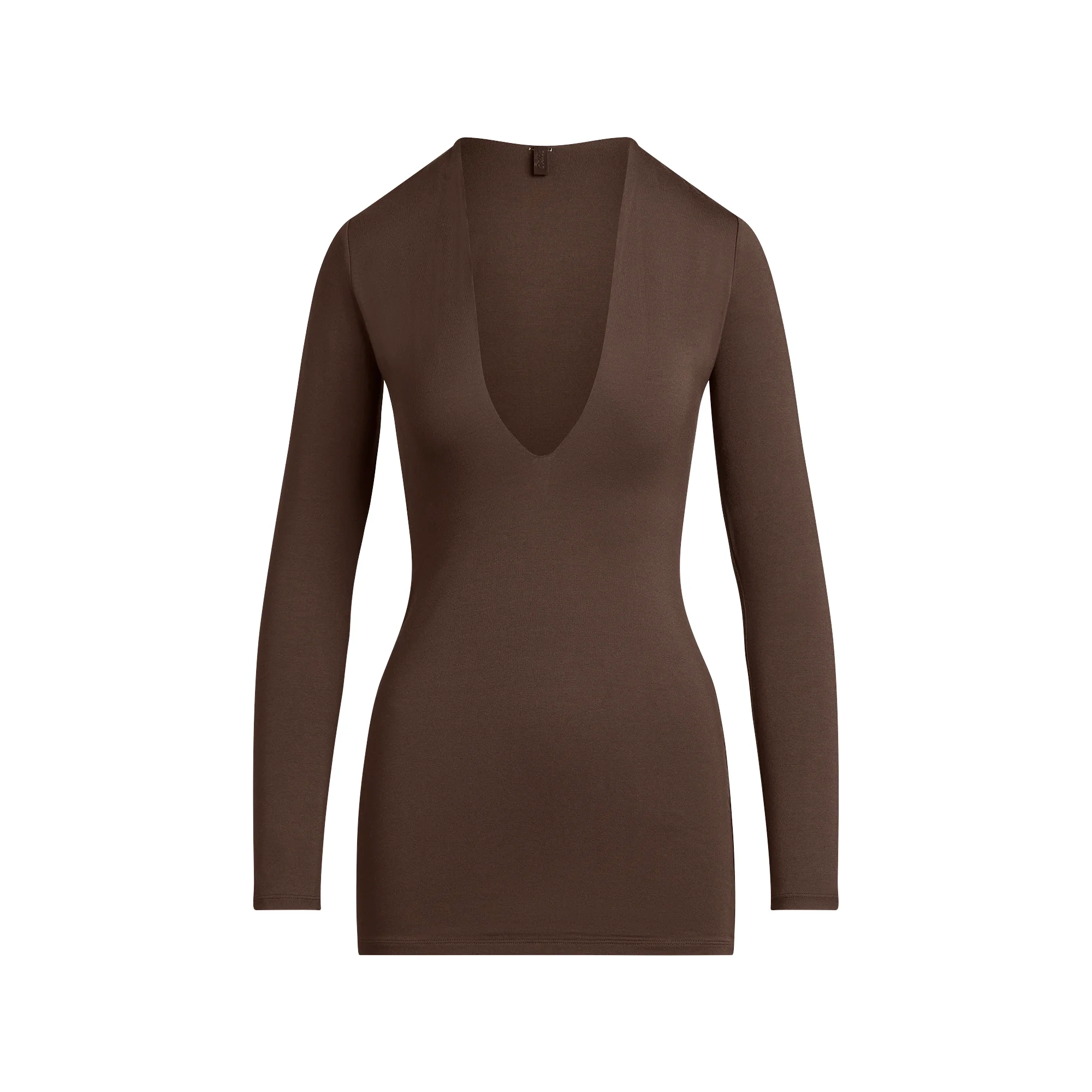 SMOOTH LAYERS DEEP PLUNGE MINI DRESS | ESPRESSO