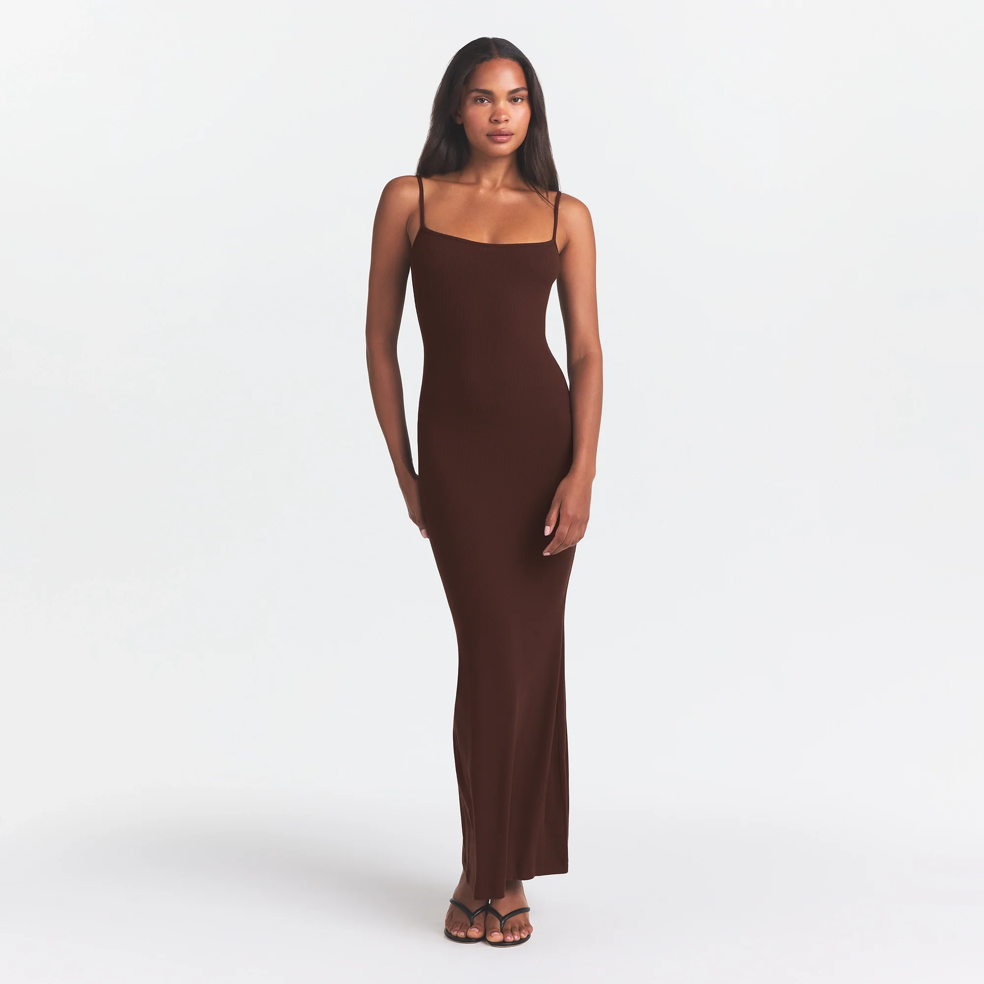 SOFT LOUNGE LONG SLIP DRESS | COCOA - Image 2