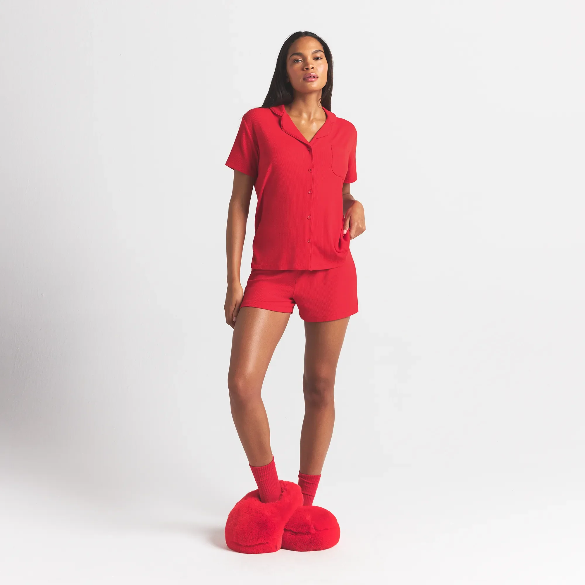 SOFT LOUNGE SHORT SLEEP SET | CHERRY - Image 4