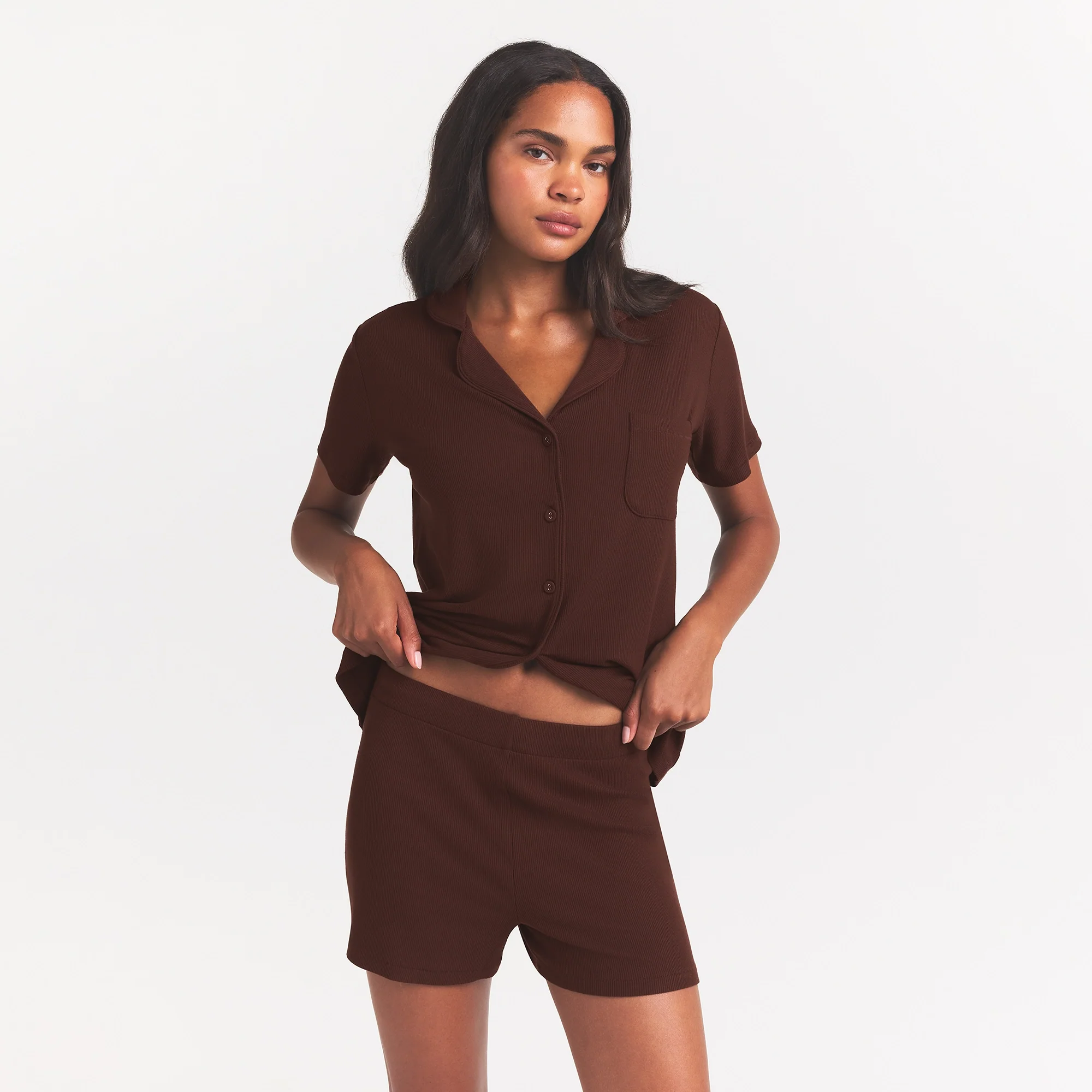 SOFT LOUNGE SHORT SLEEP SET | COCOA - Image 3