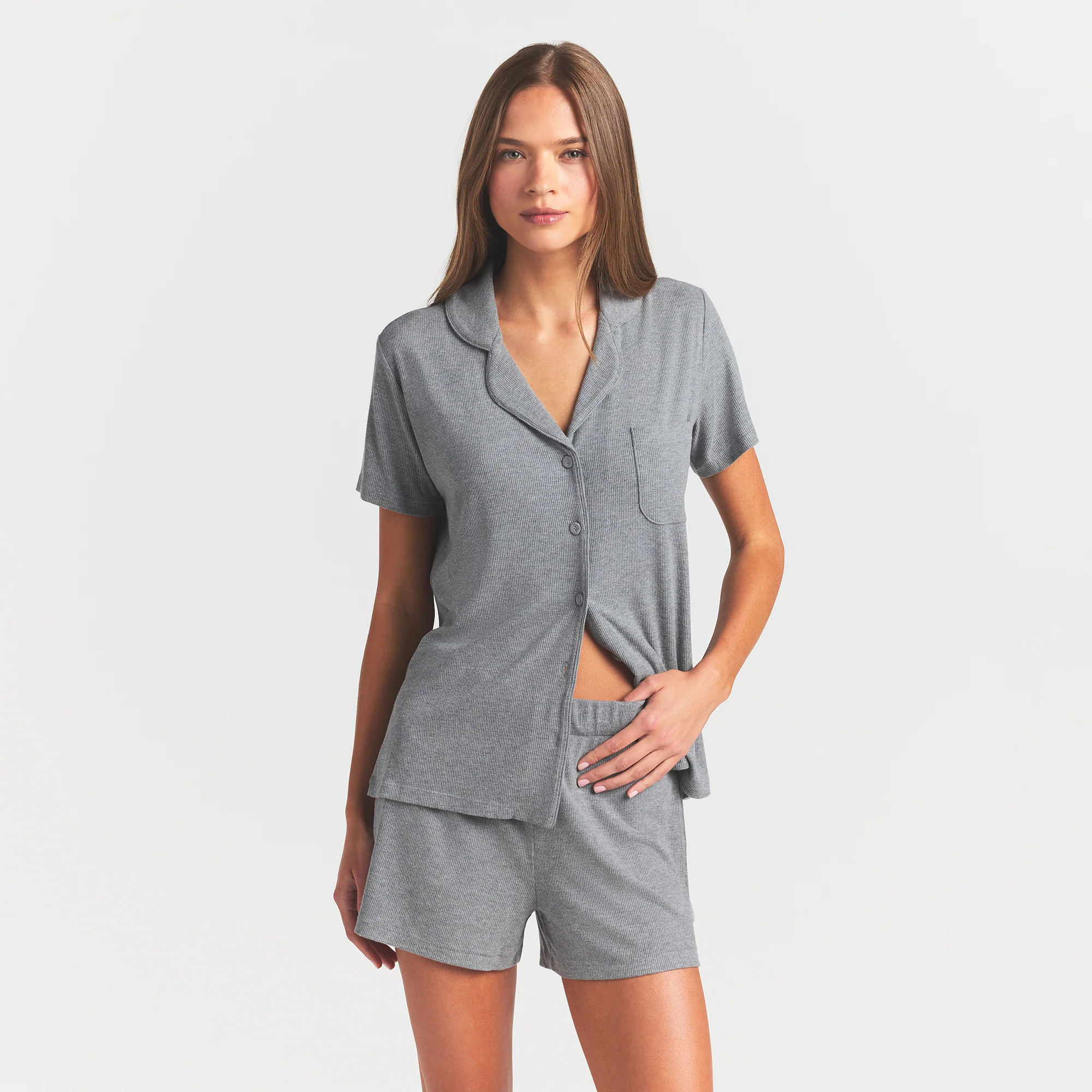 SOFT LOUNGE SHORT SLEEP SET | HEATHER GREY - Image 3