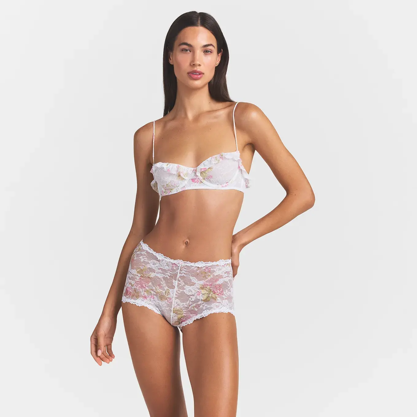 STRETCH LACE BOY SHORT | SNOW VINTAGE FLORAL PRINT - Image 2