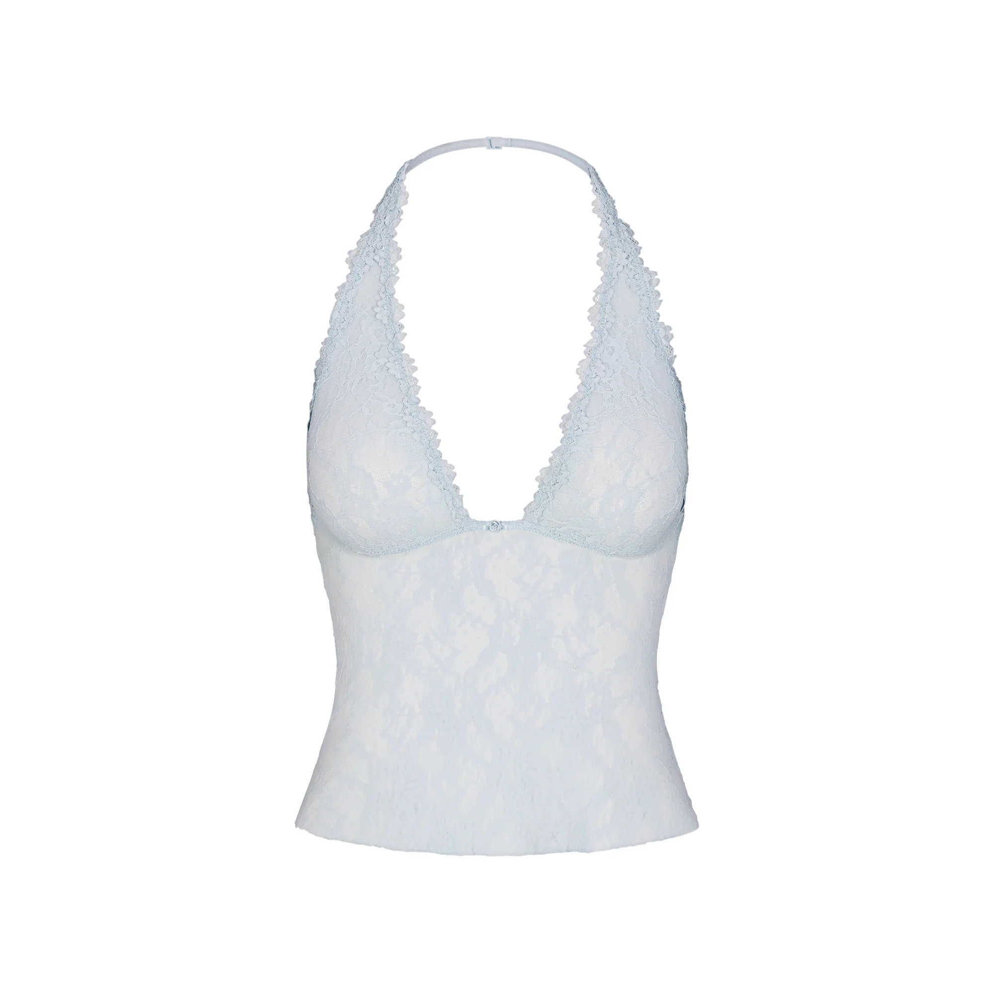 STRETCH LACE HALTER TOP | POWDER BLUE