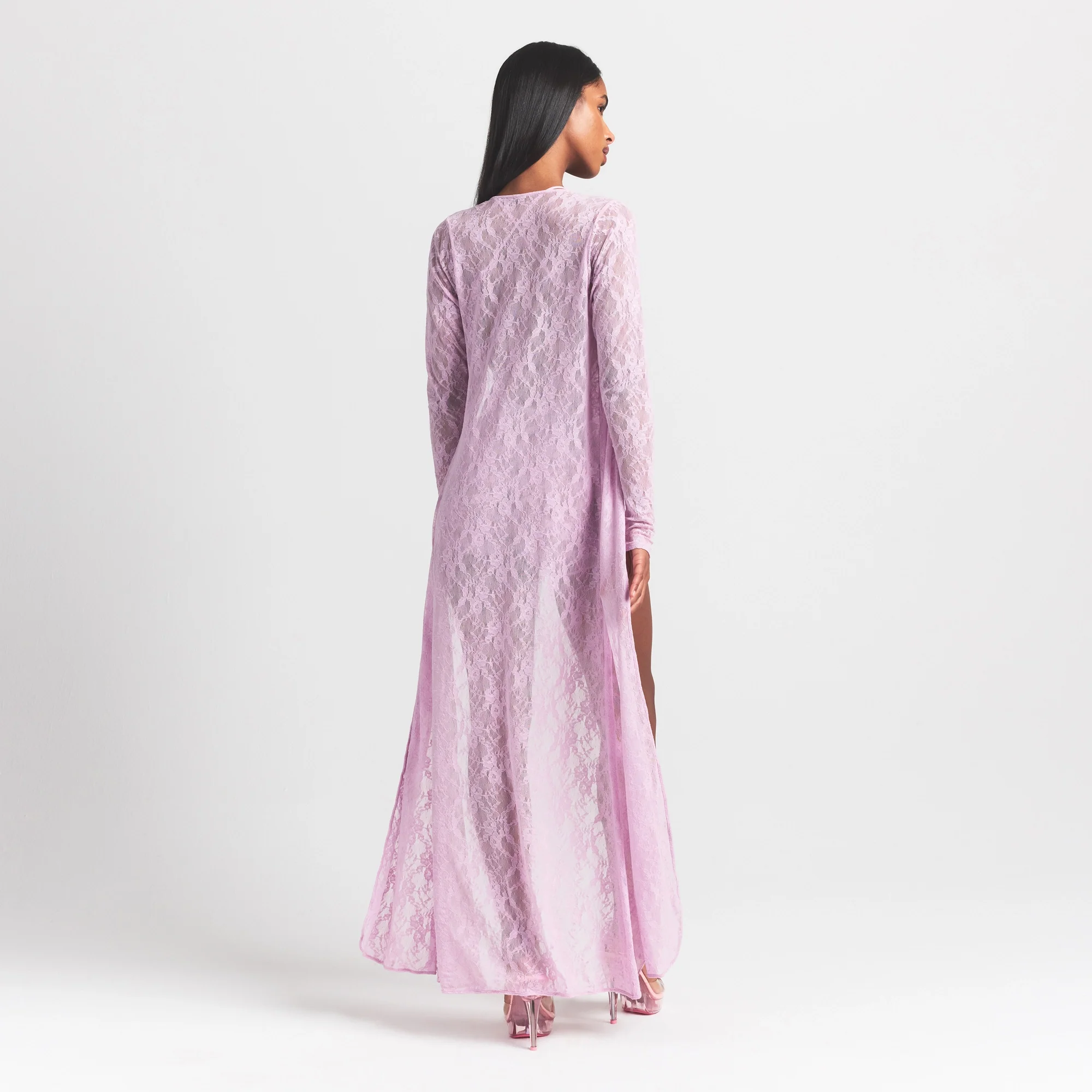 STRETCH LACE LONG ROBE | BABY PINK - Image 4
